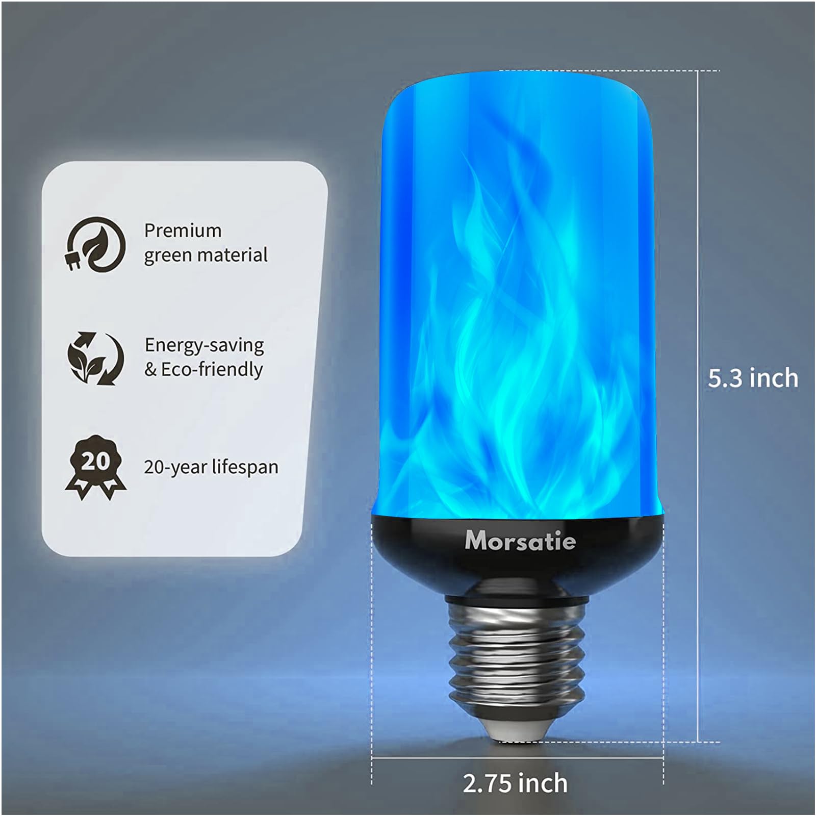 Morsatie LED Flame Light Bulbs, 4 Modes Flickering Effect, E26, Blue-4 Pack, Eco-friendly Materials