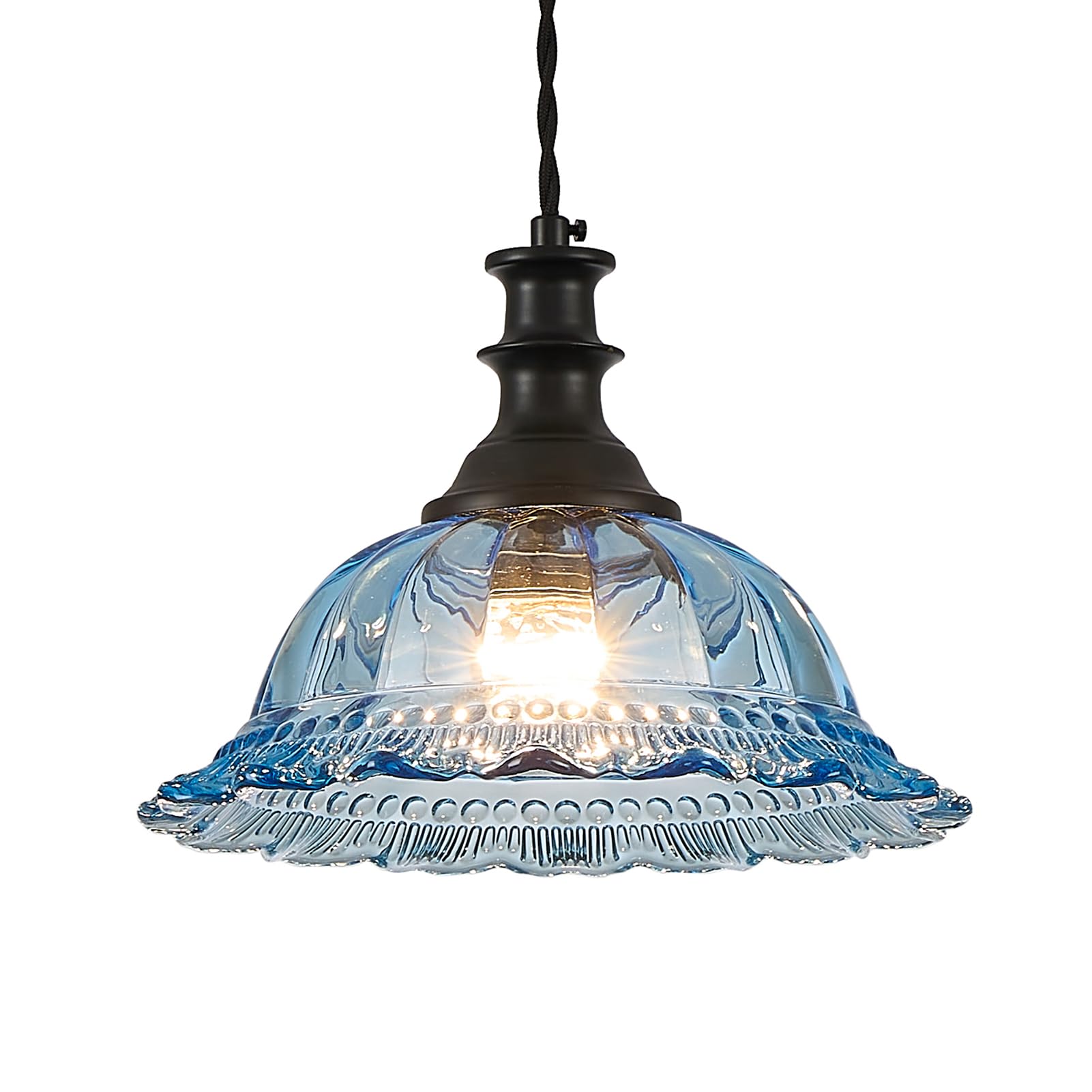 HDDFL Blue Glass Pendant Lights Modern Pendant Lighting Fixtures 11.8 in Hanging Lamp for Kitchen Island Bedroom Dining Room Cof