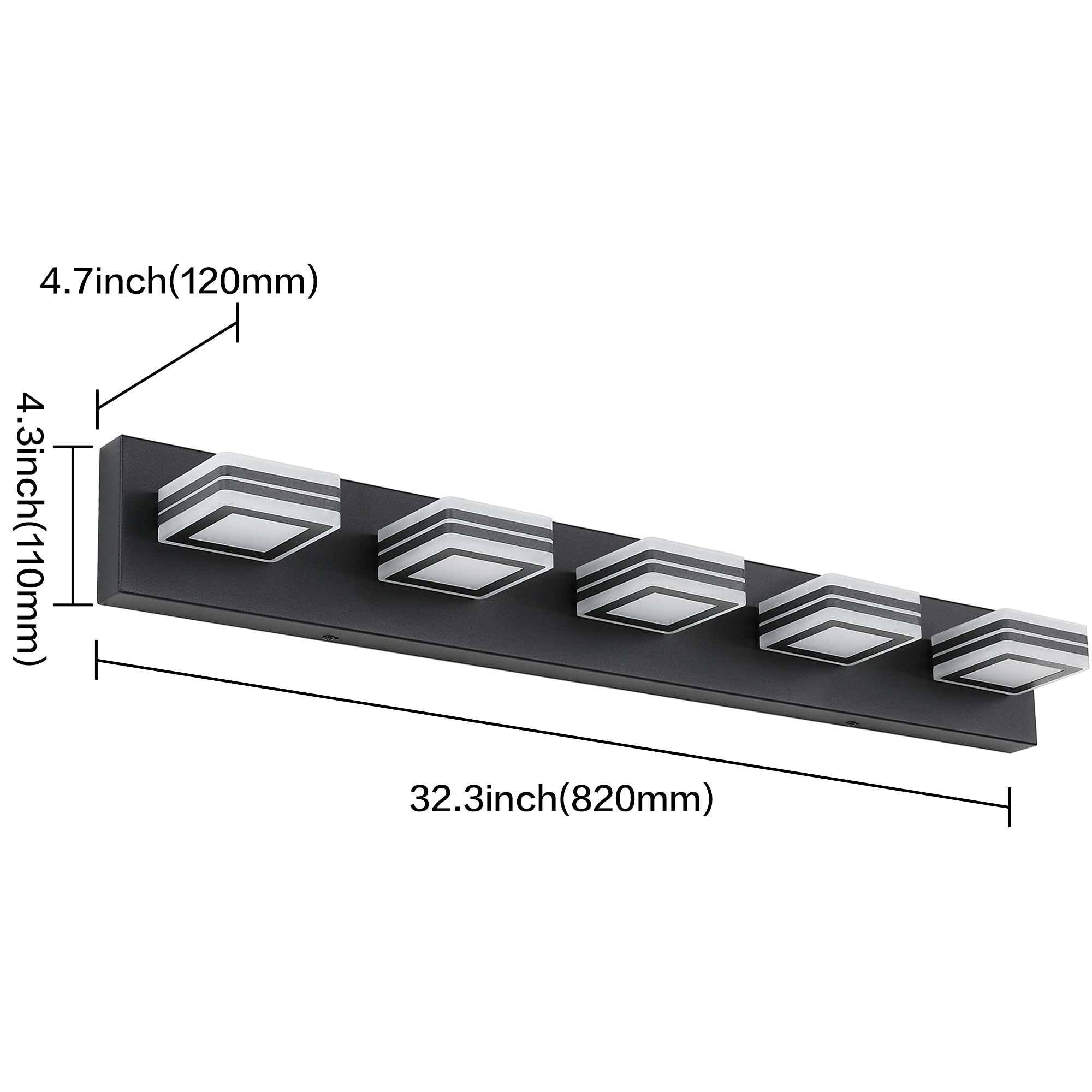 SOLFART Black Bathroom Vanity Light Fixtures 5 Lights Dimmable Matt Black Model S9660-5T-BK