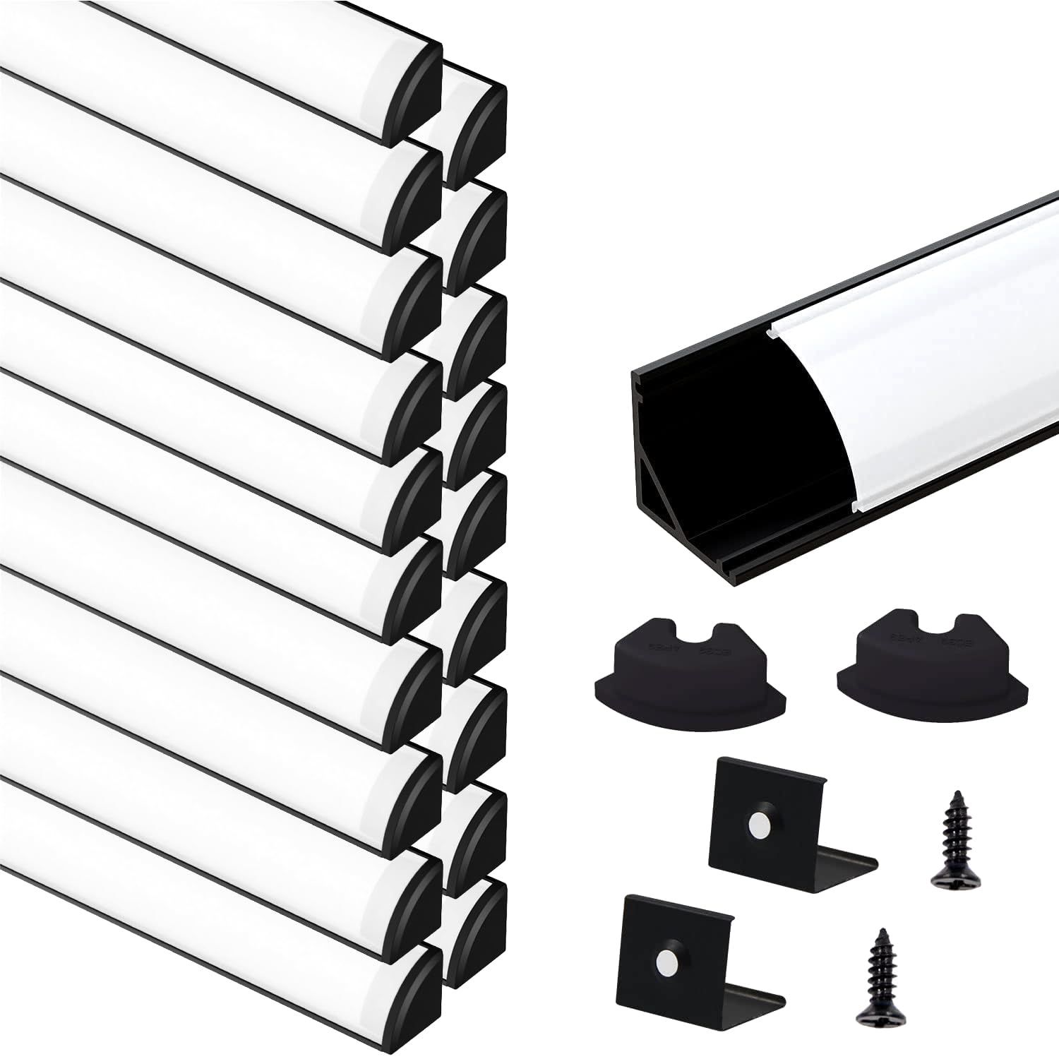 VST 20Pack 1ft LED Channel, V Shape Led Diffuser Channel, LED Aluminum Channel System with Milky Cover, End Caps and Mounting Cl