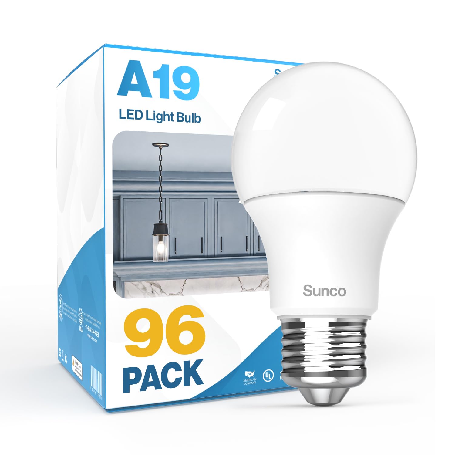 Sunco 96 Pack A19 LED Light Bulbs, [Focos para Casa], E26 Base Lamp Bulb for Bedroom Bathroom, 850 LM, 8W (60W Equivalent), 2700
