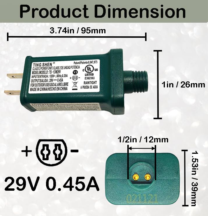 Power Supply Ts-13W29V Class 2 Transformer 29V 0.45A 13W Raintight Ip44 Us Plug Connector 1/2In 12Mm Adapter Replacement For Led