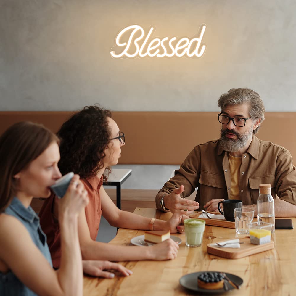 Colysor Blessed Neon Sign, LED Wall Decor, 17x7 inches, Warm White, 5V USB Powered, Model CL-002