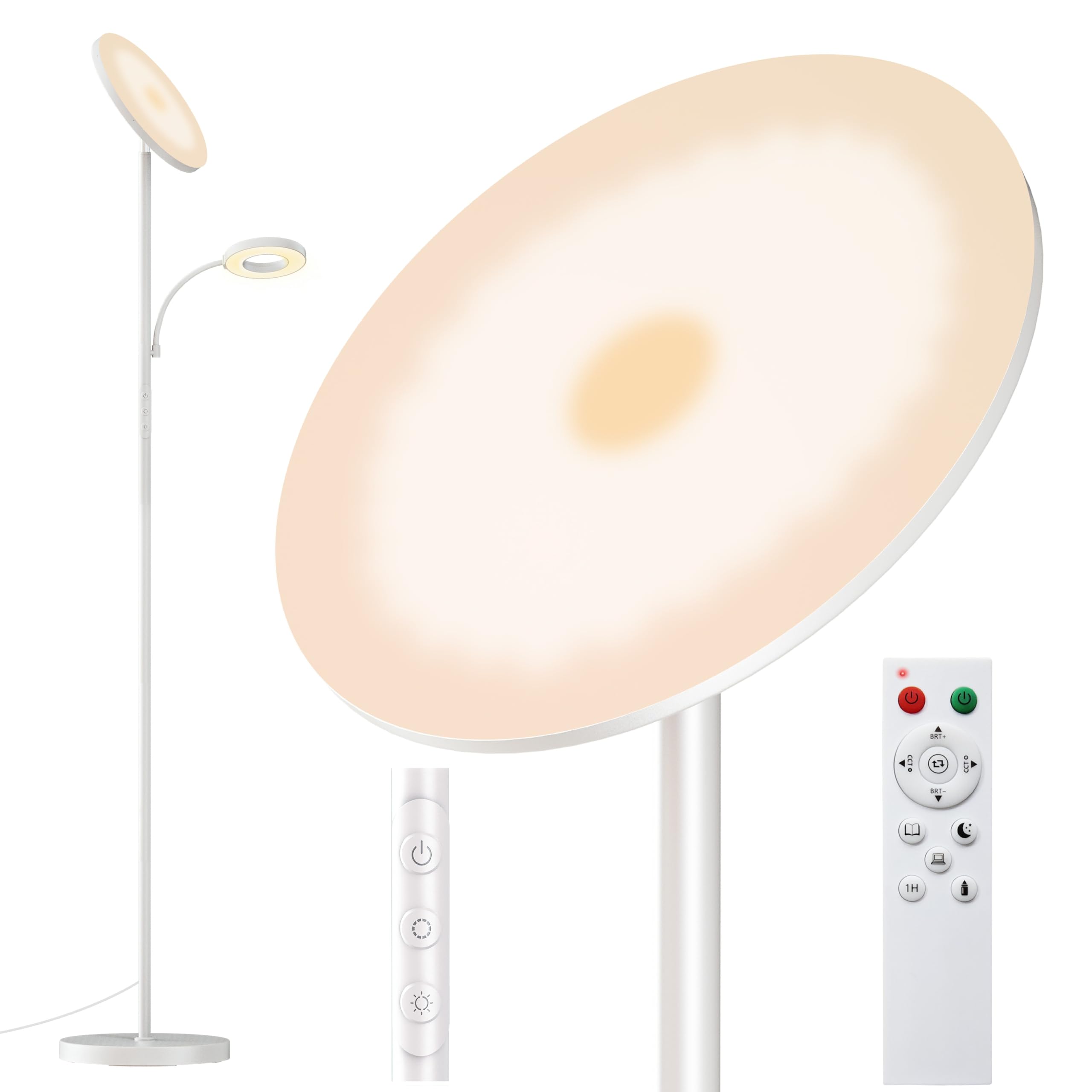 White Floor Lamps for Living Room Bedroom, 42W/4300LM Super Bright LED Floor Lamp with Remote and Touch Control, Stepless Dimmab