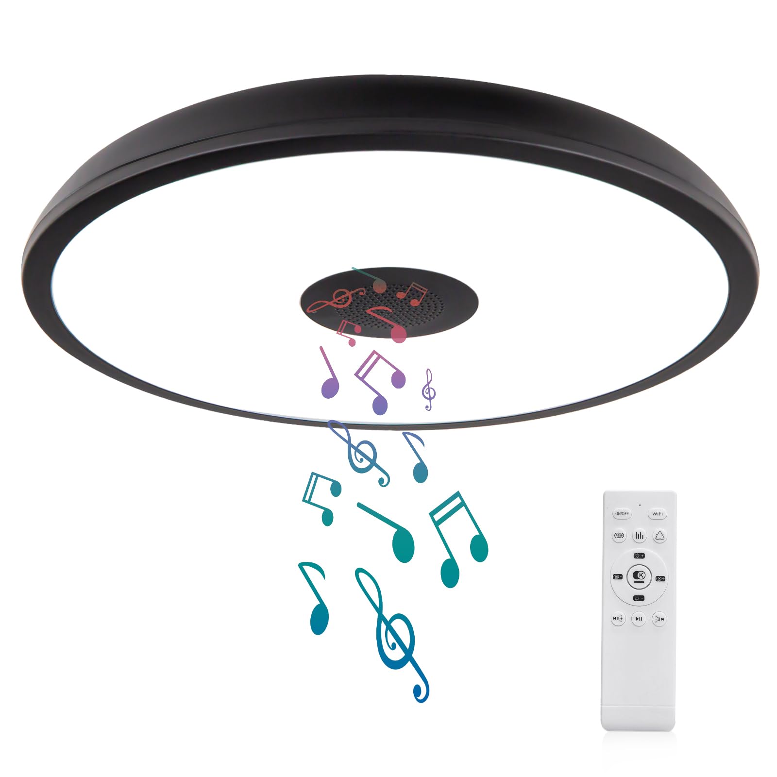ASALL Black Waterproof LED Ceiling Light Fixture,with Bluetooth Speaker,11 Inch,18 watt, 2700K-6500K Dimmable Music Lamp,RGB Col