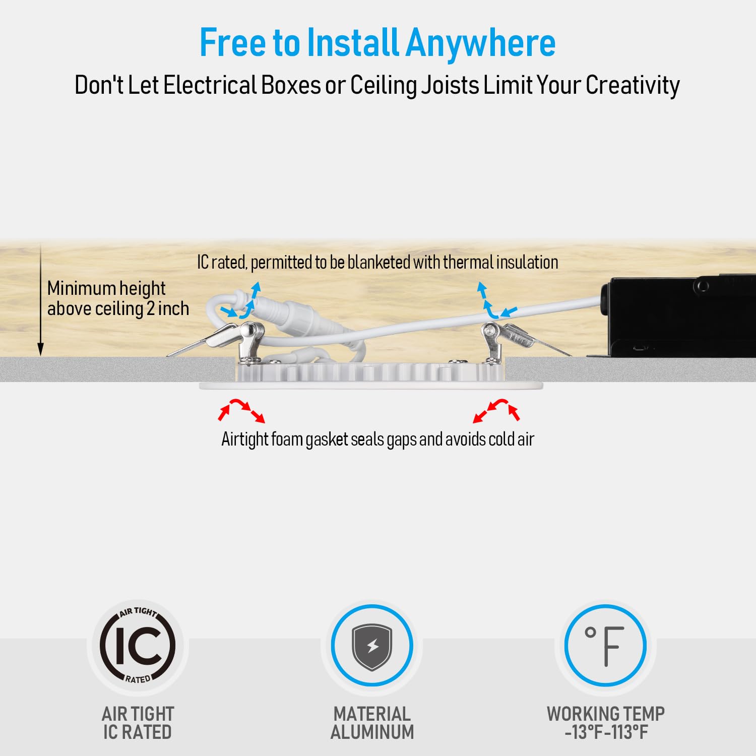 Torchstar Premium Series 4 Inch Ultra-Thin Led Recessed Light With Junction Box, 10.5W Dimmable Led Canless Recessed Ceiling Lights Slim, Etl & Es Listed, Cri90, 4000K Cool White, White, Pack Of 6