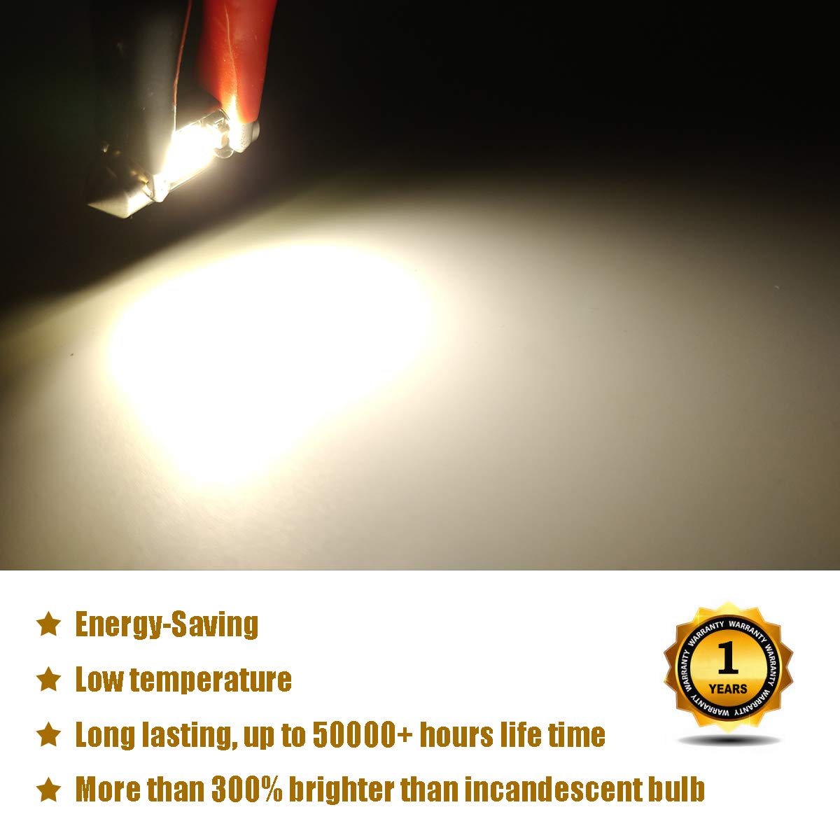 iBrightstar 6411 6418 C5W Festoon LED Bulbs, Warm White 4500K, 36mm, Error Free for Dome and License Plate Lights