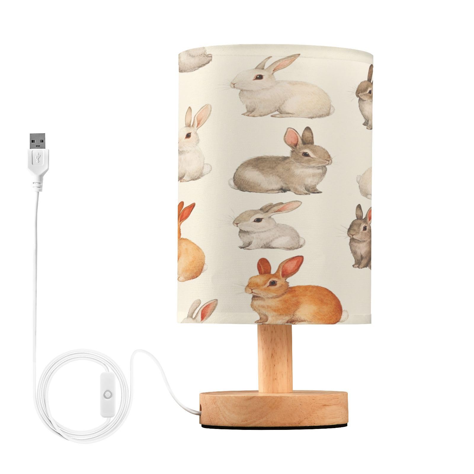 ARGTILDN Rabbits LED Table Lamp for Bedroom Bedside Lamp with USB Charging Ports Decor Nightstand for Living Room Reading Dorm D