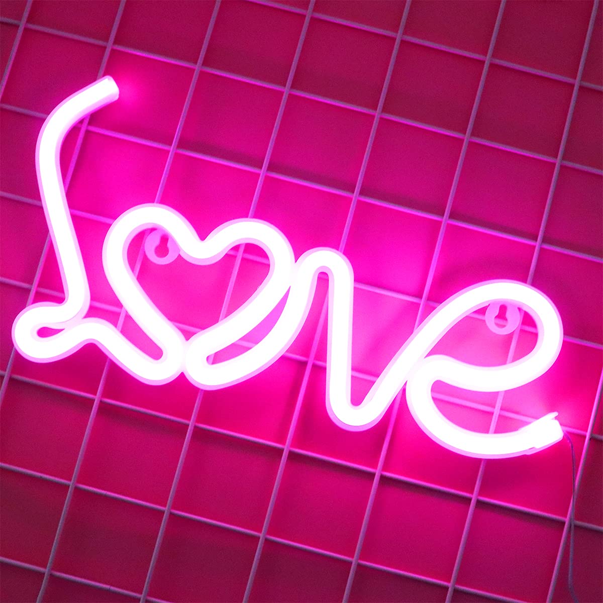 YAOZHOU Neon Sign Heart Love Letter Lights, Pink LED Decor, Battery/USB Operated, Small, Ideal for Home, Kids Room, Party, Wedding
