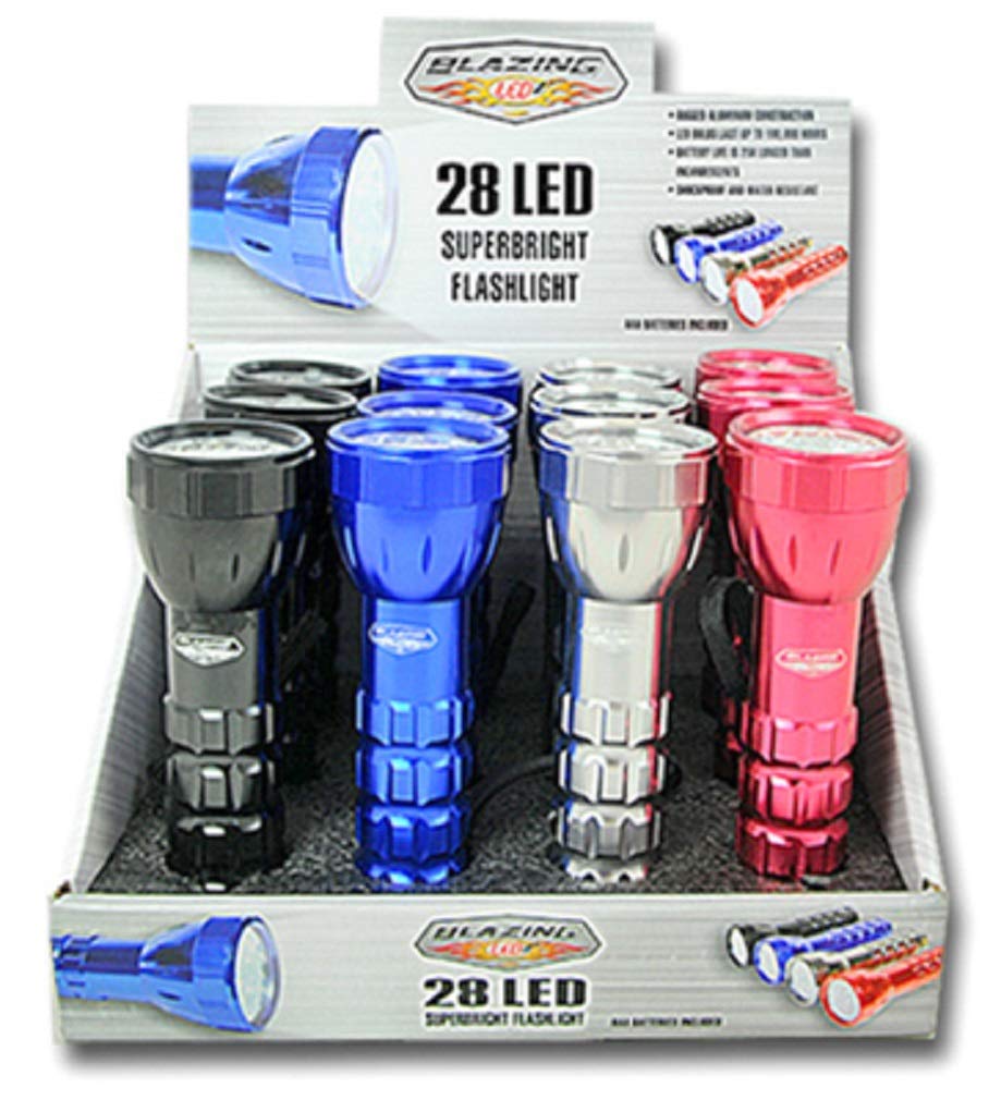 BLAZING LEDZ Assorted LED Flashlight, 28 LEDs, 160 Lumens, Aluminum, AAA Battery, Blue, Model 302499