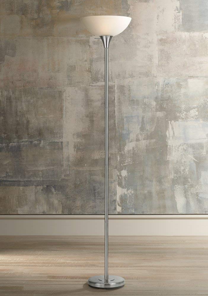 Cal Lighting Torchiere Floor Lamp, Brushed Steel, Metal, Model CALBO-2055