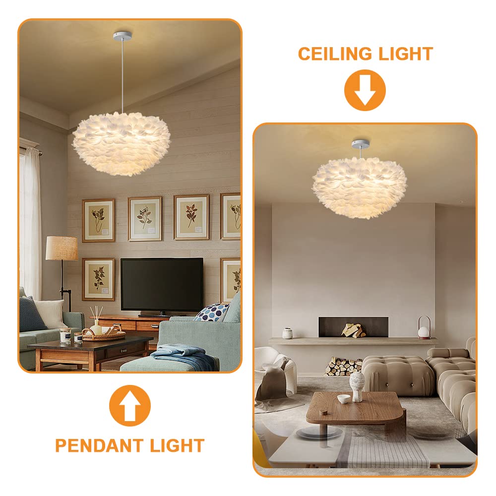 KCO Lighting Nordic Feather Pendant Light Metal 23.6in White Model L1053 for Girls Room Living Room Bedroom Decoration
