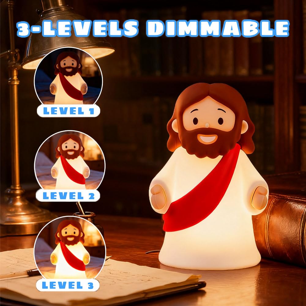 magical JD Silicone Night Light - Mini Jesus Lamp, Dimmable, Rechargeable, 5.9x3.1x2.6 inches, Red, Model Kt-007, Ideal