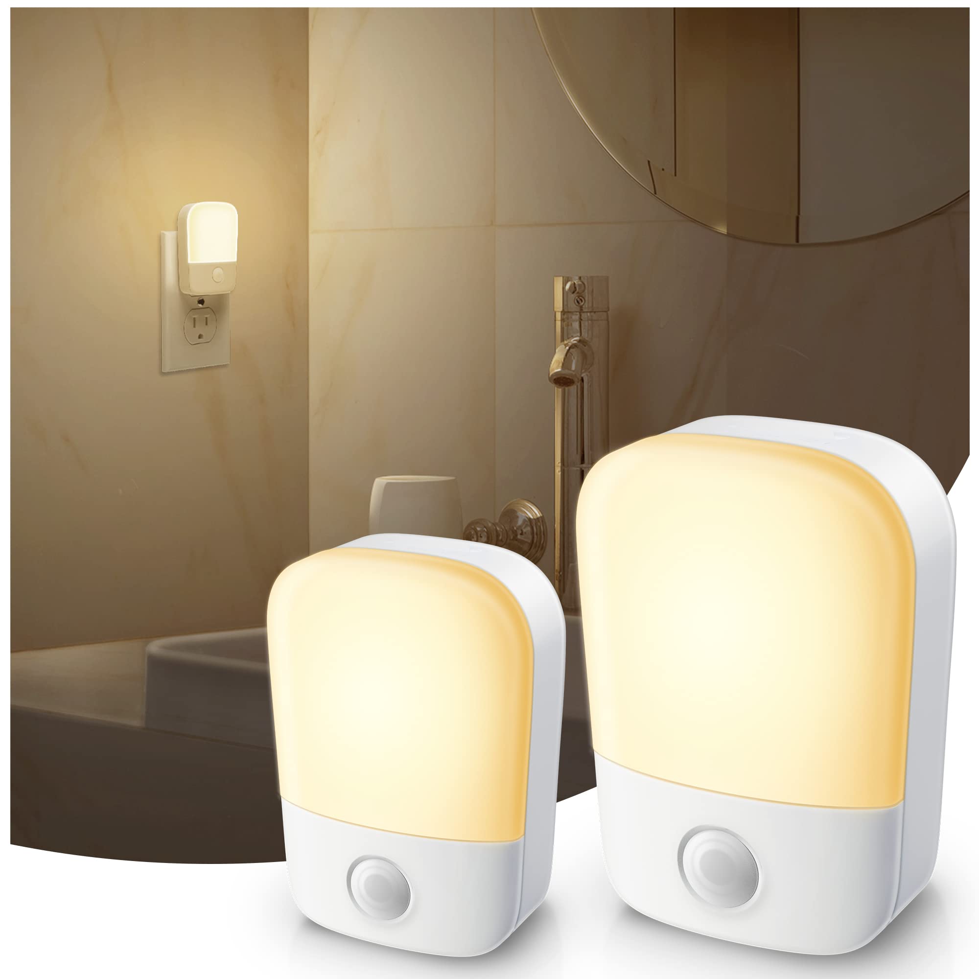 Specmsky Night Lights Plug Into Wall, Bright Night Light With Dusk To Dawn Sensor, 3000K Warm White Adjustable Brightness Led Nite Lights For Kids, Nursery, Pet, Bedroom Hallway Kitchen, 2 Pack