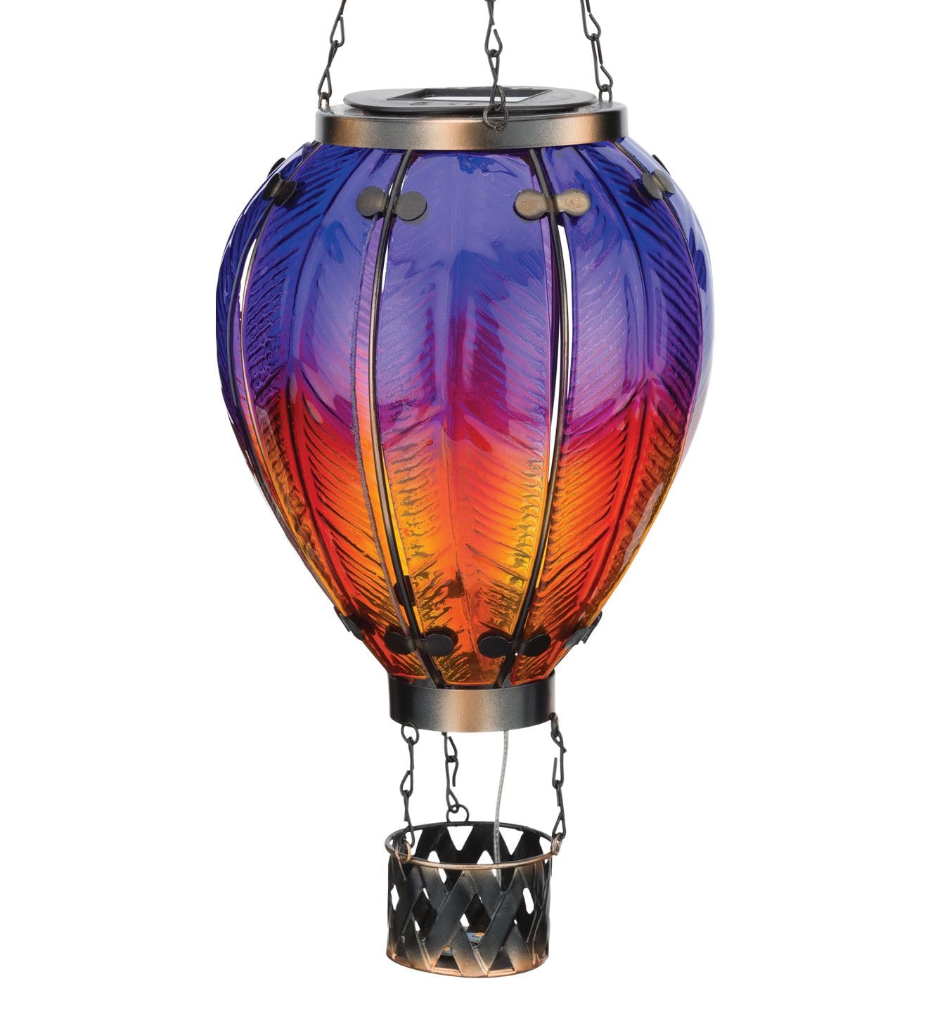 Regal Art & Gift Hot Air Balloon Lantern - Solar-Powered LED, Waterproof, Metal & Glass, Large, Purple, Model 12764
