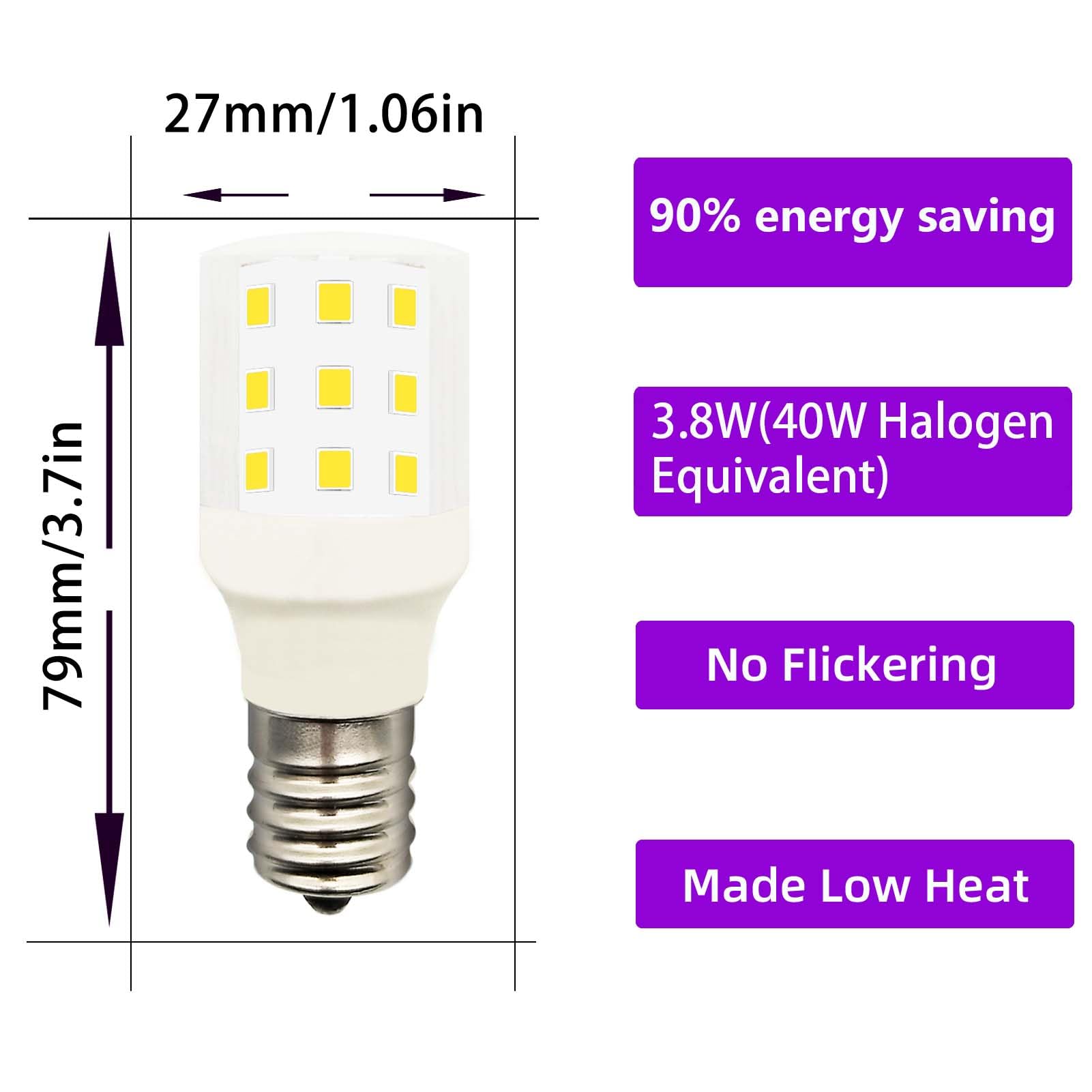 Lienngke Led Bulb Kei D28X Kel 2816X 2815 Freezer Light Refrigerator 100-265V E17 3.8W 40W Halogen Equivalent Appliance Daylight