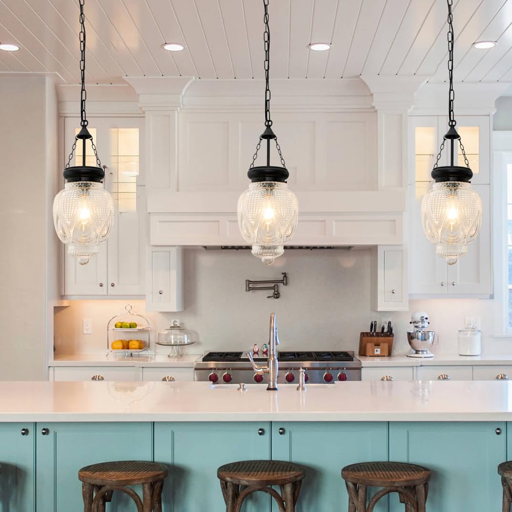 Black Pendant Lights Kitchen Island, Glass Vintage Kitchen Island Lighting, Pendant Lighting Over Sink, Farmhouse Pendant Light