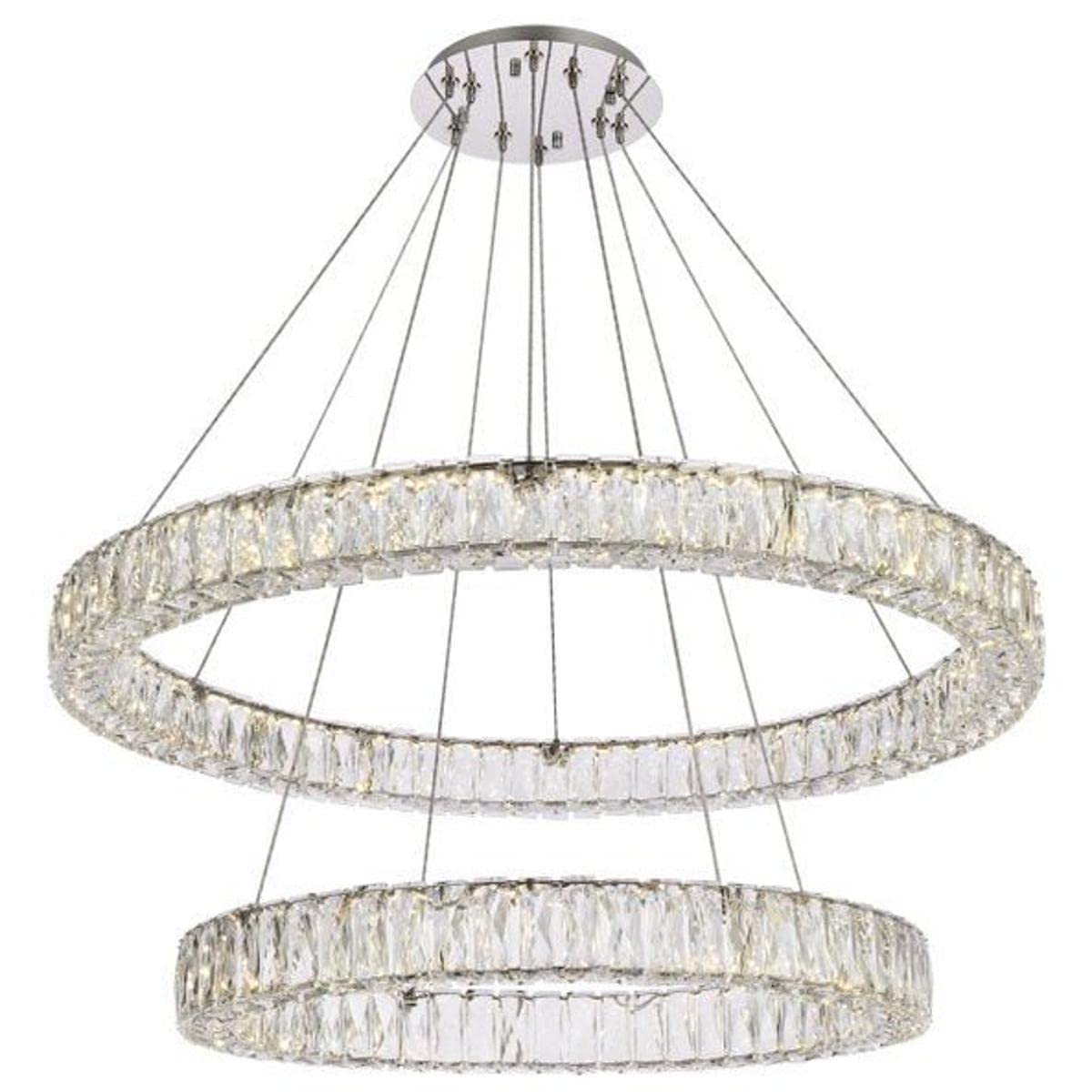 Elegant Lighting Indoor Modern Bright Home Decorative Ceiling Lighting Monroe 36 inch LED Double Ring Chandelier - Chrome