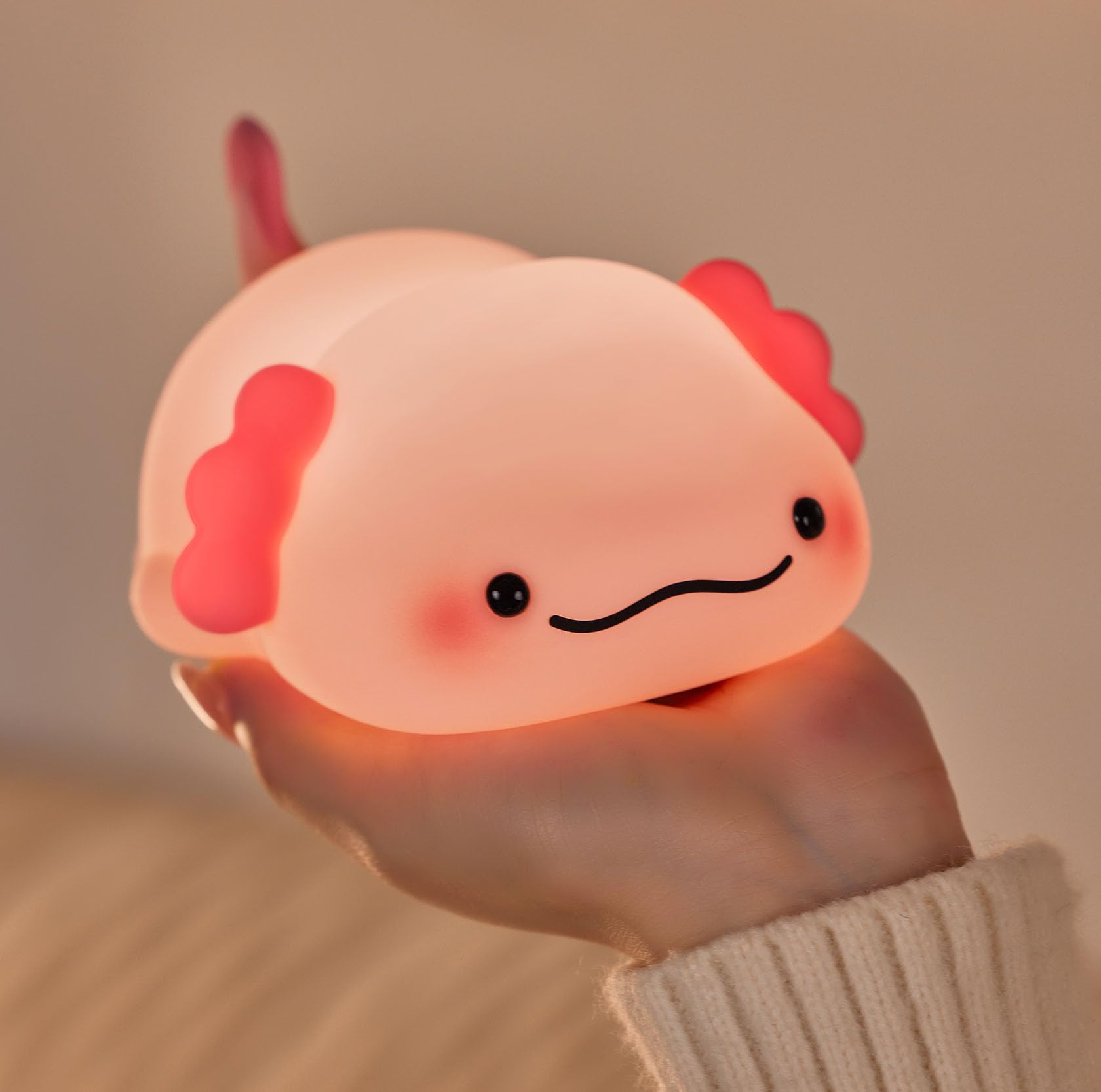 DREAMING MY DREAM Cute Axolotl Night Light, LED Squishy Novelty Animal Night Lamp, 3 Level Dimmable Nursery Nightlight for Breas