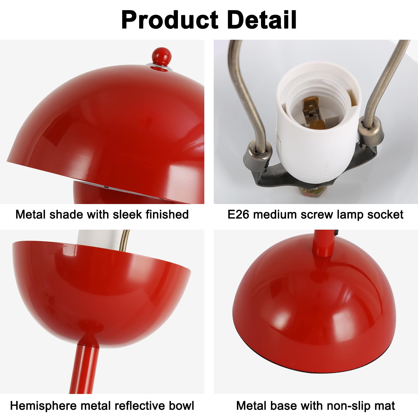 COSYLUX Modern Table Lamp for Bedroom, Dome Shade, Dark Red/Burgundy, Cute Design for Living Room, Office, Nightstand