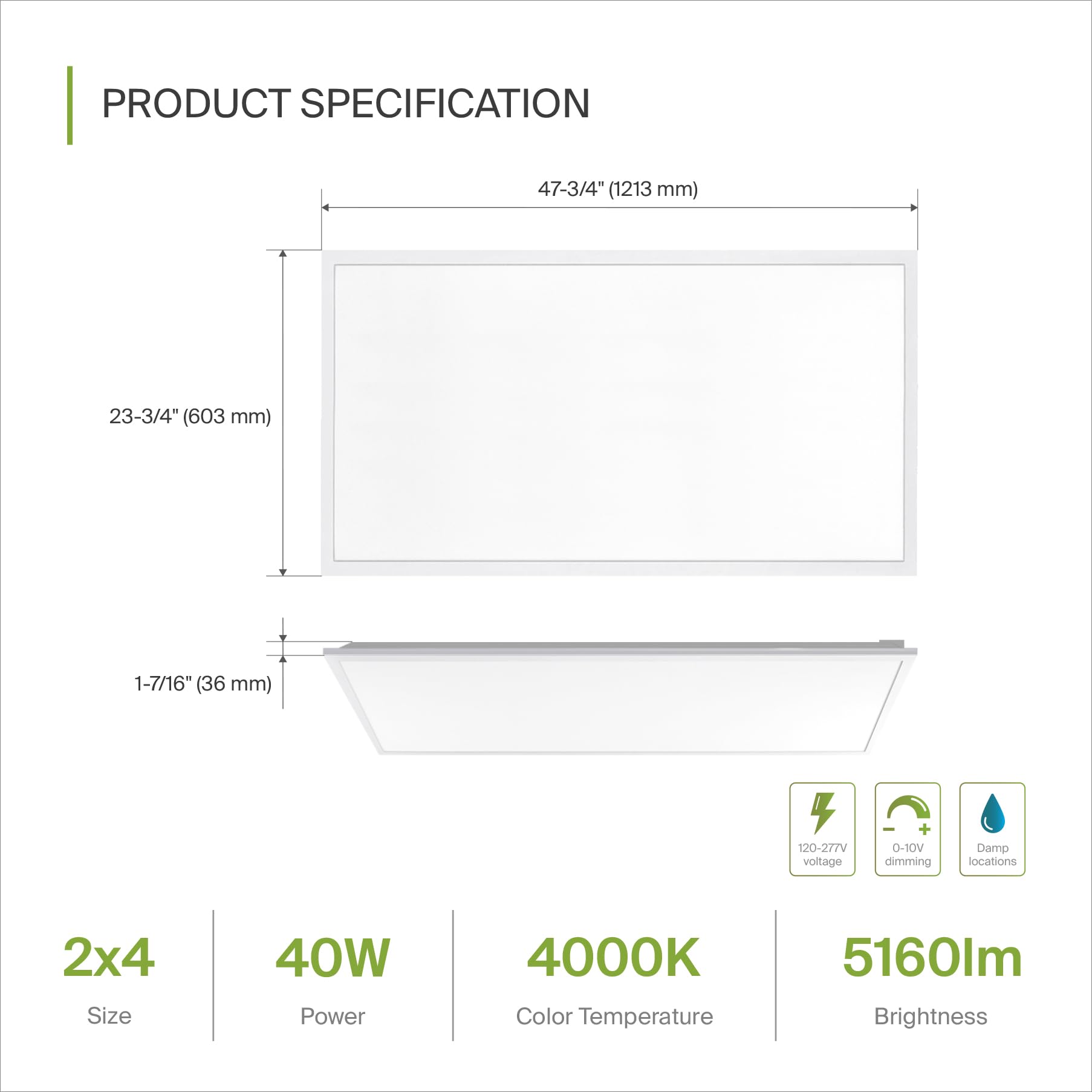 Asd 2X4 Led Flat Panel Light - 40W Ul Dlc Listed | 5160Lm 4000K (Bright White) Dimmable 2X4 Led Light Drop Ceiling | Commercial