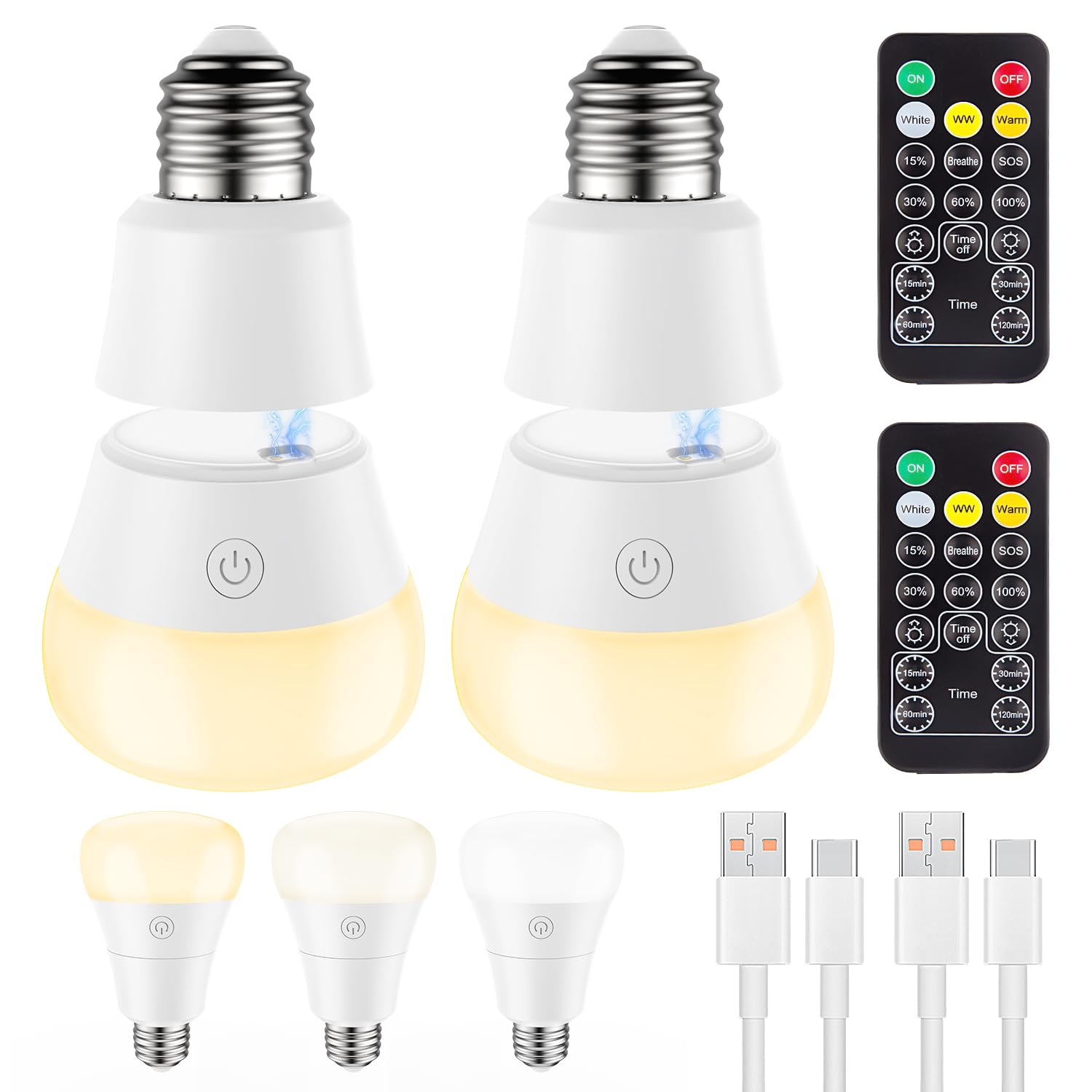 SCOPOW 2IN1 Rechargeable Light Bulb with Remote Control, E26, Warm Yellow, Model T888, Magnetic & USB Charging, Timer Feature