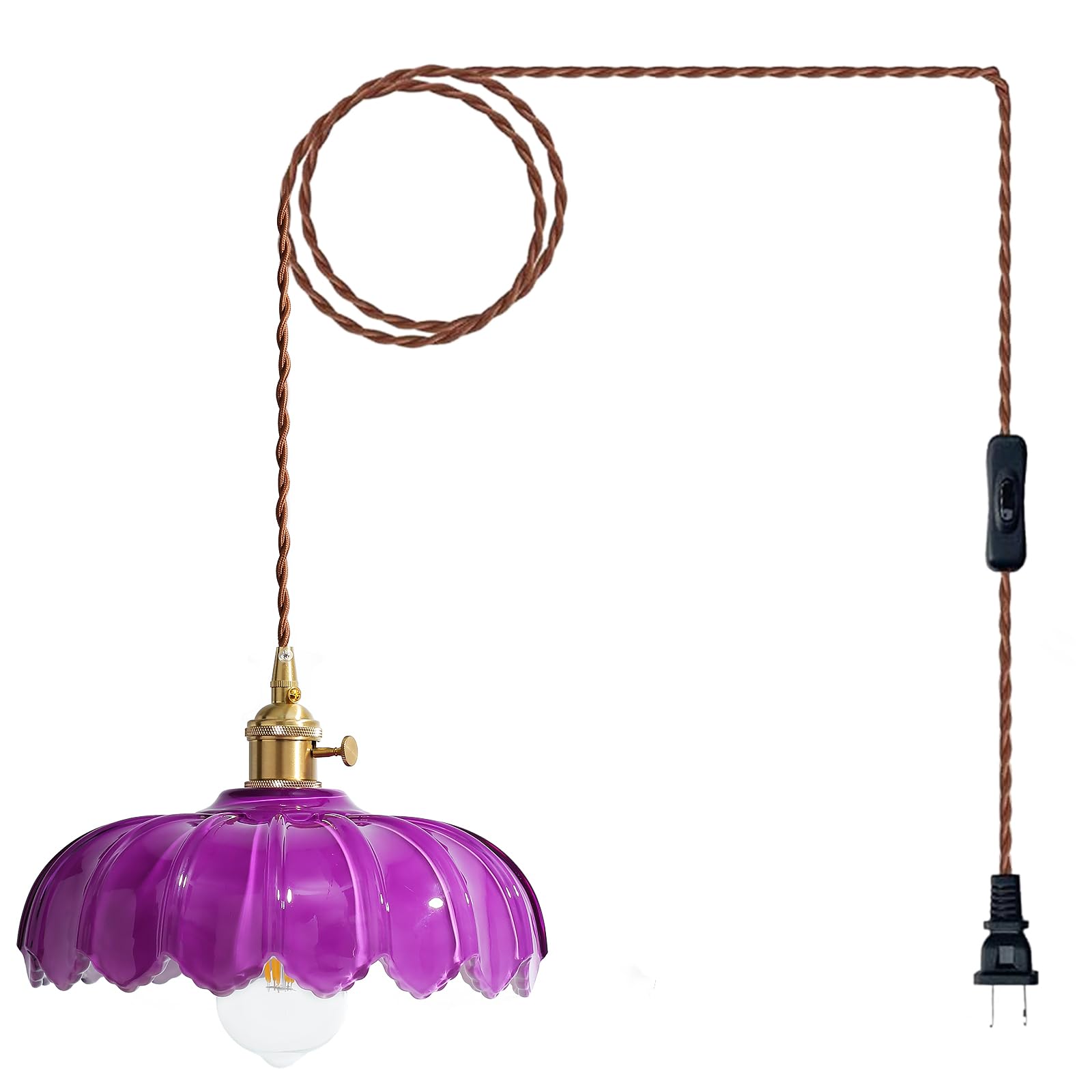 XZHGCEE Plug in Pendant Light: Hanging Light Plug in Royal Purple Glass Hanging Lamp, Pendant Lighting for Kitchen Island, Bedro