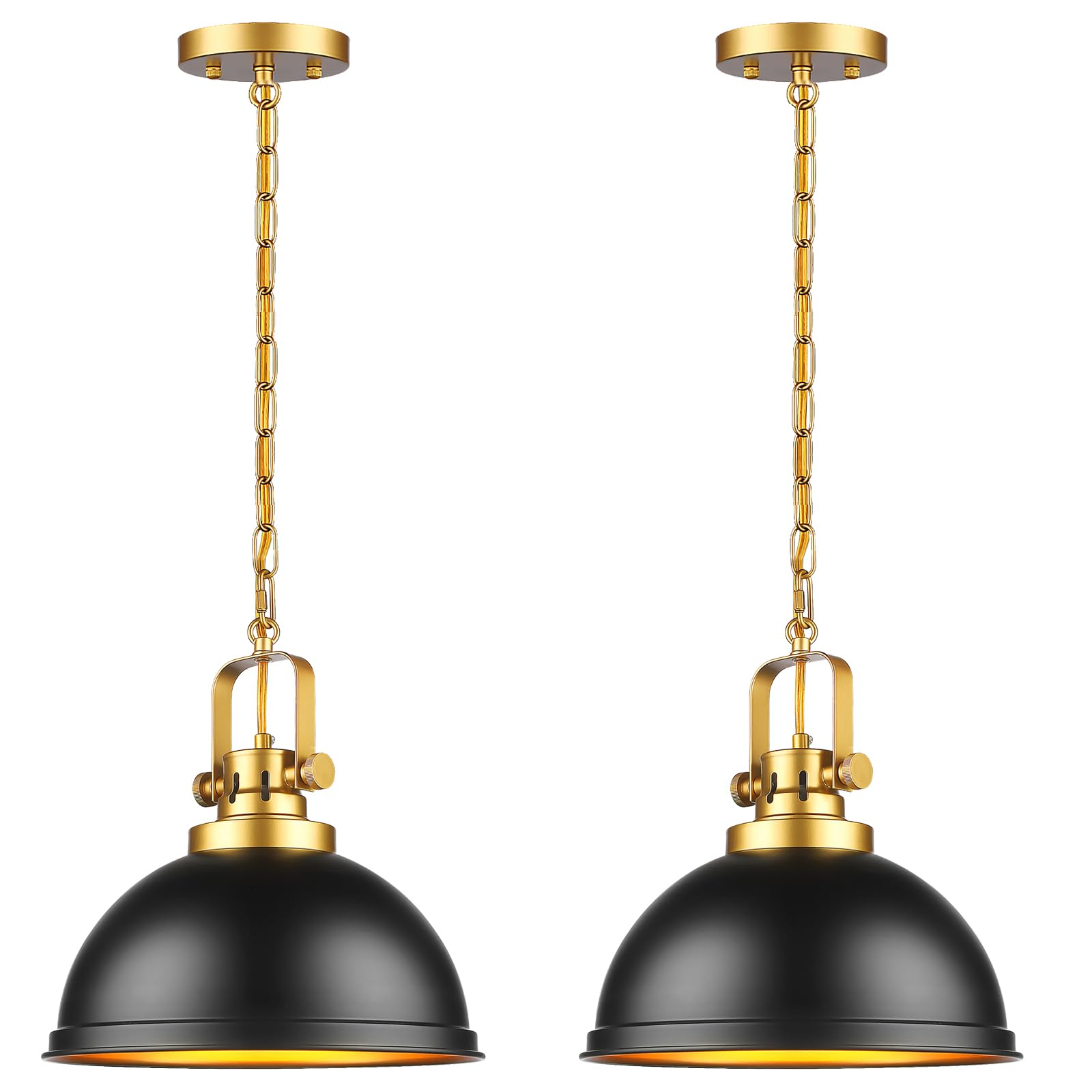 Mgcanyu 2-Pack Black Gold Pendant Lighting  Farmhouse Metal Pendant Lights Modern Matte Black Dome Industrial Light Fixture For Kitchen Island Restaurant Dining Room Hallway Entrance