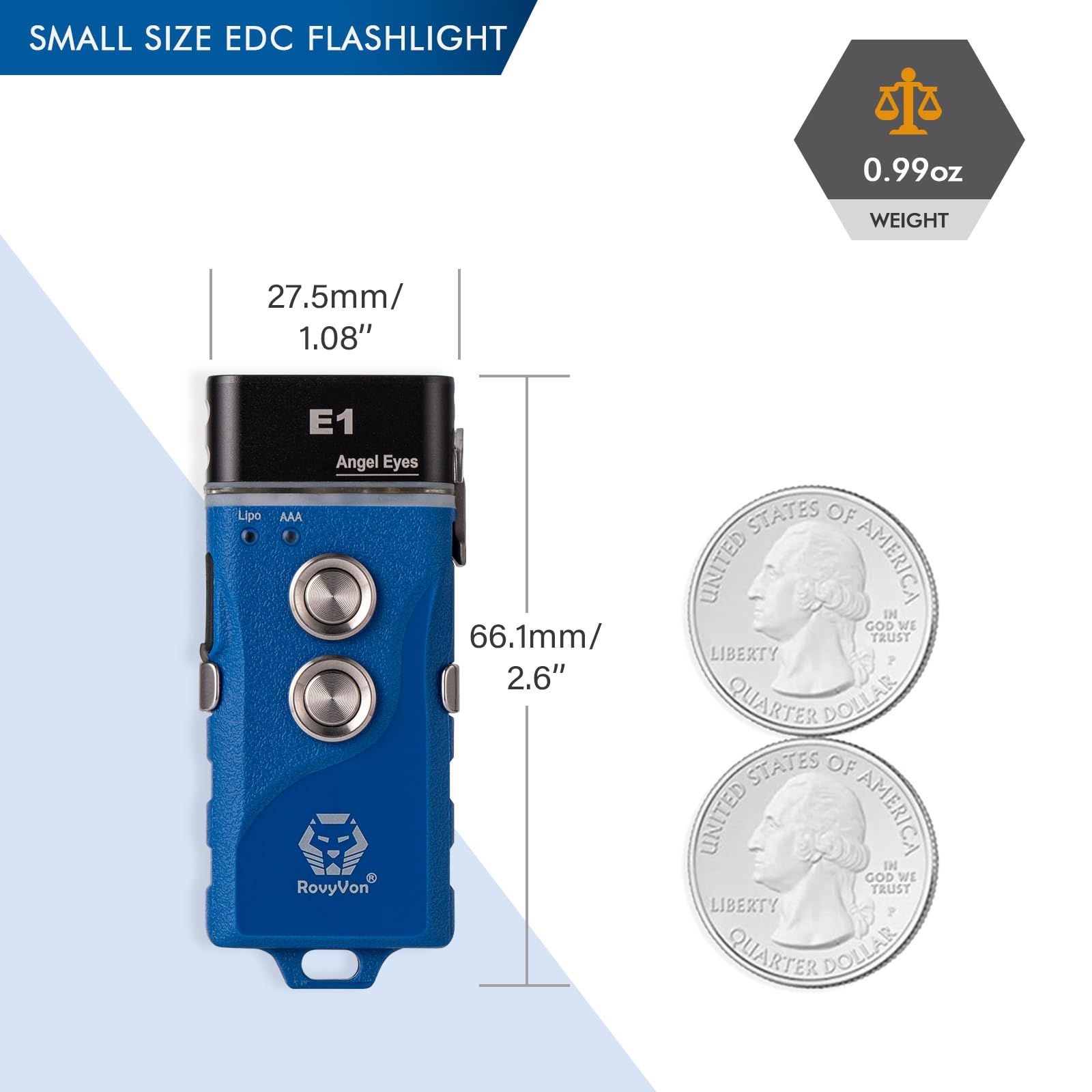 RovyVon E1 Keychain Flashlight - 700 Lumens, USB-C Rechargeable, IPX6, Lightweight, Durable, EDC, Model E1BL-SYS-A