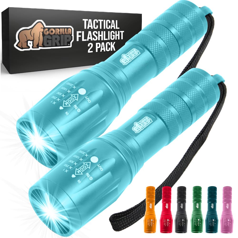 GORILLA GRIP Powerful LED Tactical Flashlight, 750 FT High Lumens 5 Adjustable Modes, Water Resistant, Ultra Bright Flashlights,