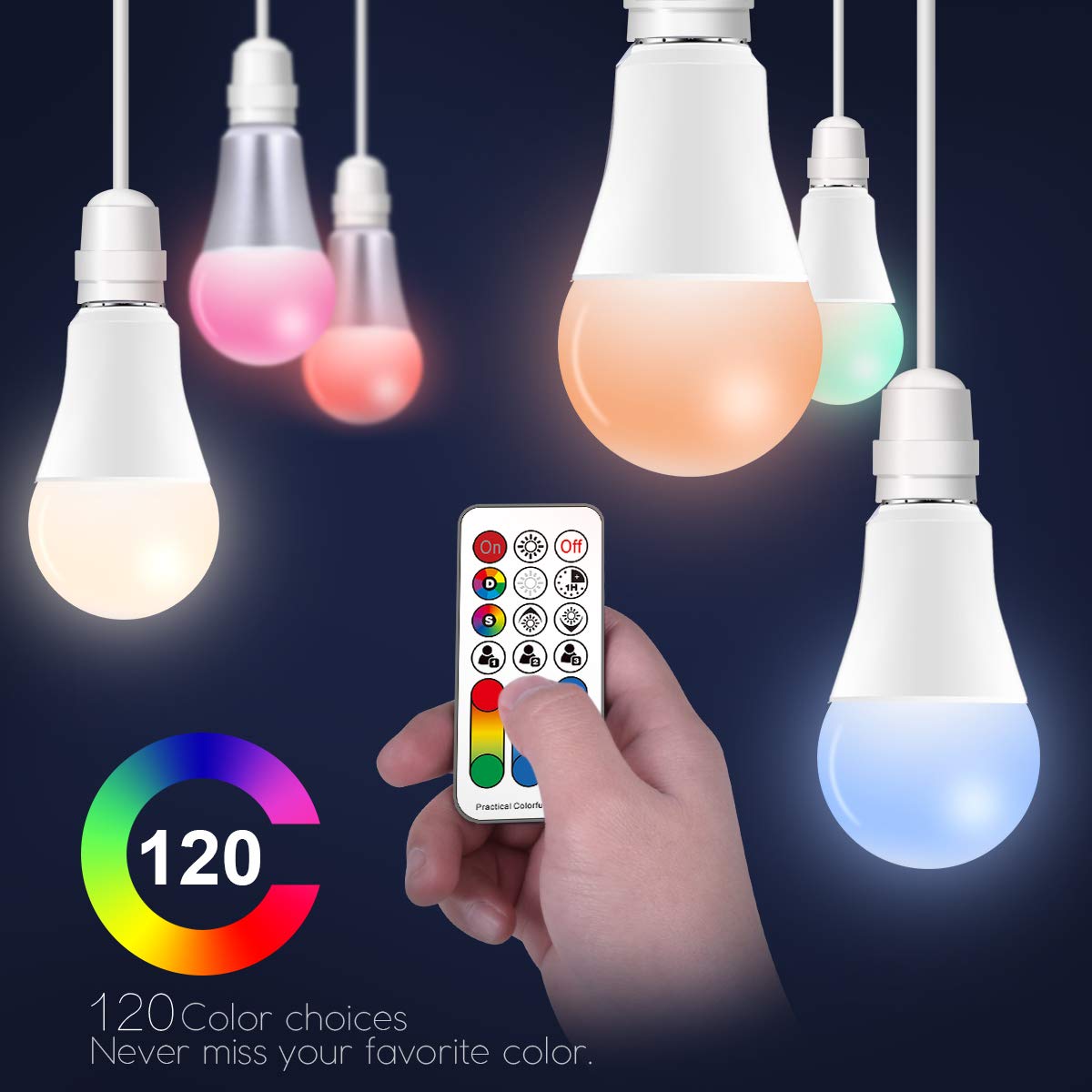 Ilc Color Changing Led Light Bulb, 120 Colors, 2700K Warm White, 70 Watt Equivalent, Diy Strobe, Rgb With Remote Control, Led 10