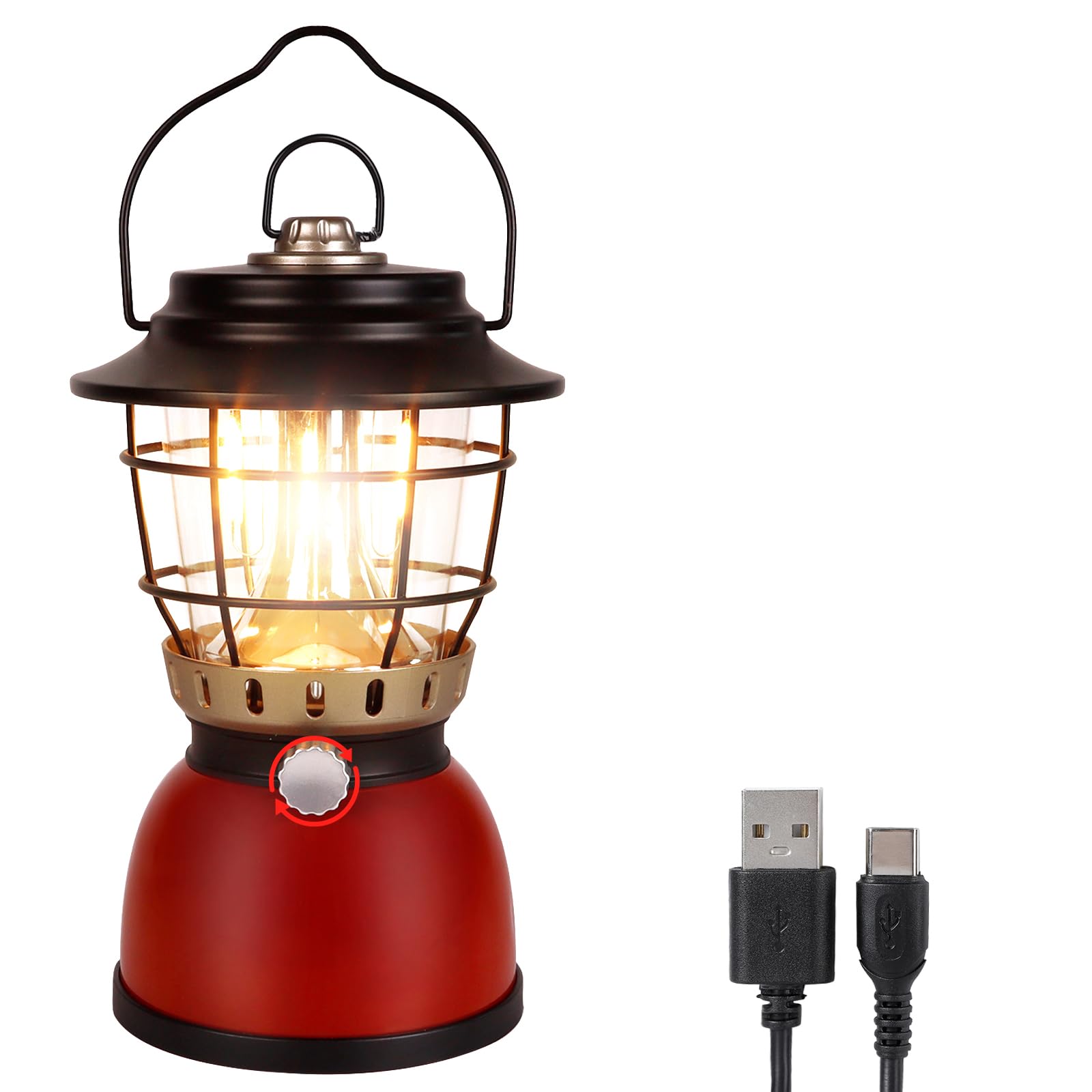 LED Camping Lantern Rechargeable Stepless Dimming Vintage Tent Lamp, 4000mAh Power Bank, IPX5 Waterproof Portable Hanging Campin