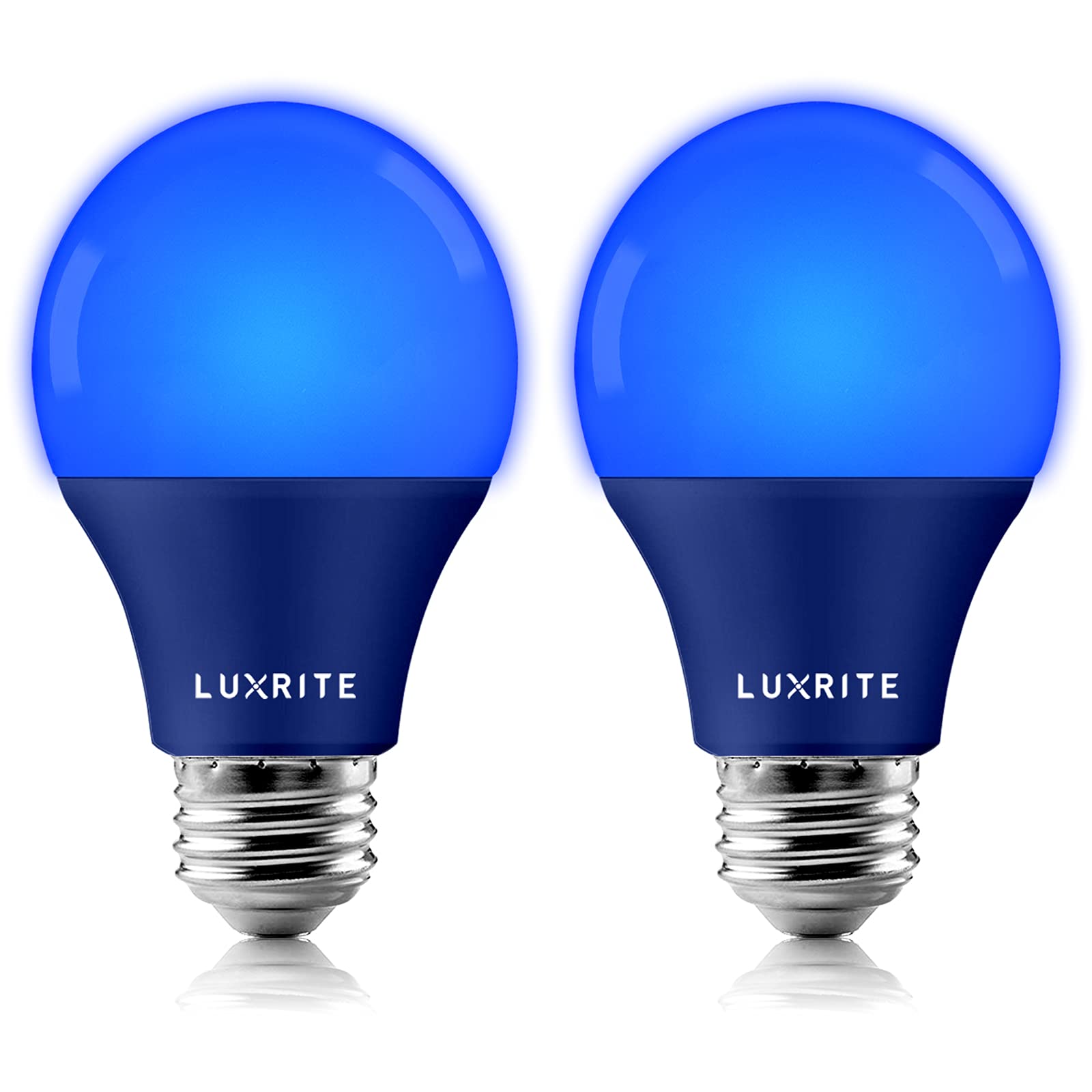 LUXRITE A19 LED Blue Light Bulb, 60W Equivalent, Non-Dimmable, E26 Base, 2 Count, Indoor/Outdoor
