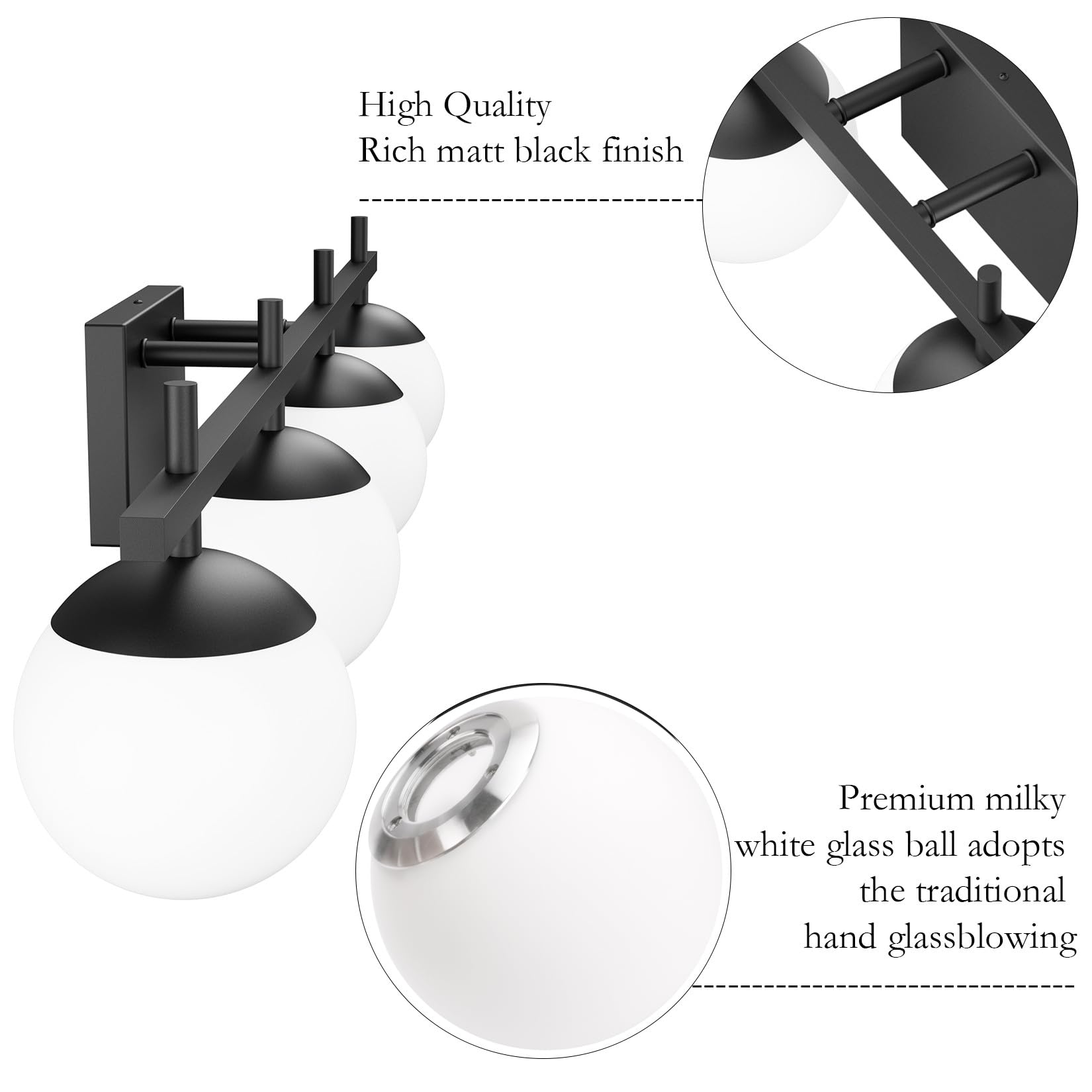 Ralbay Black Vanity Lights 4-Light Matte Black Mid Century Modern Aluminum Wall Light for Bathroom Over Mirror