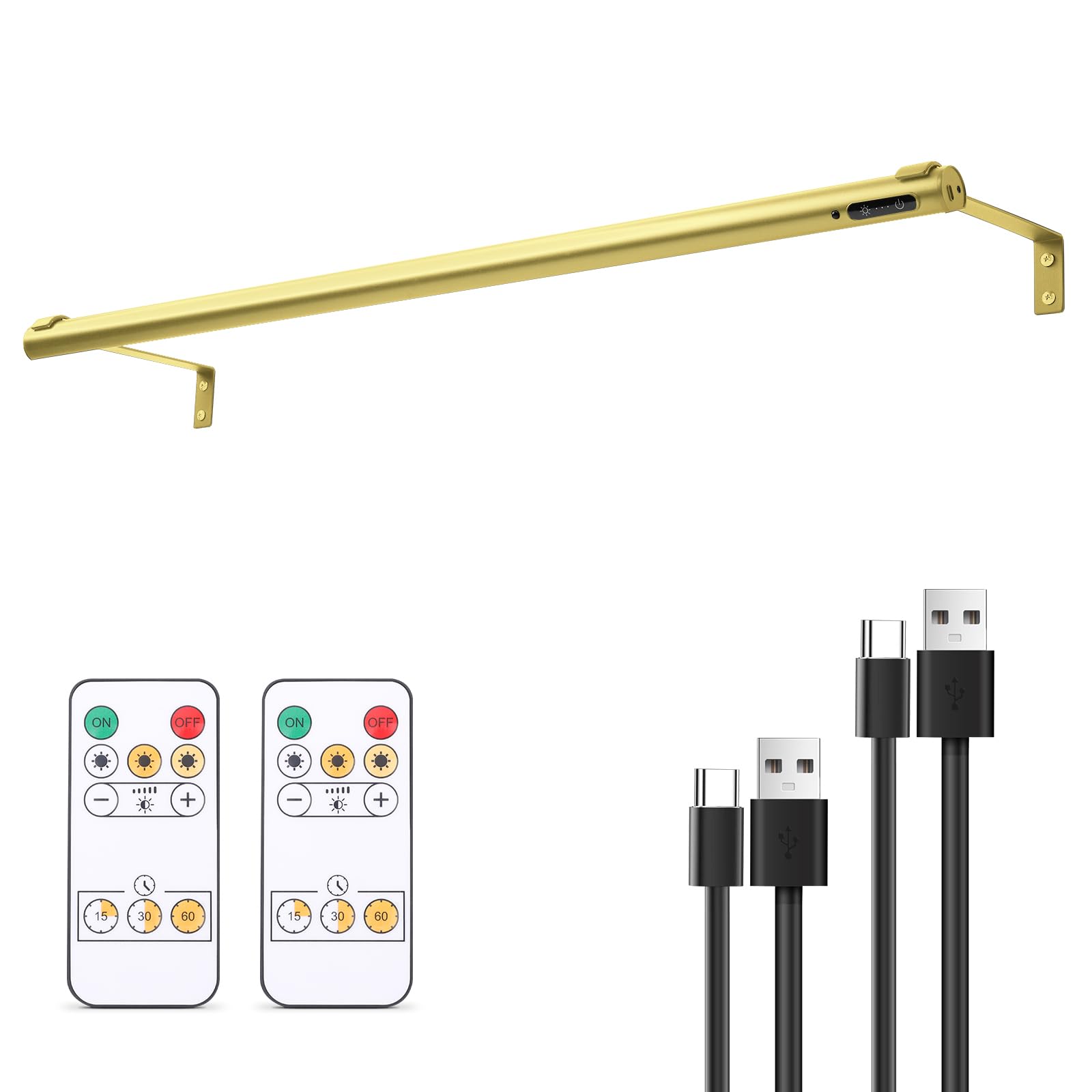 Eayoyae Battery Operated Wireless Picture Light,Rechargeable/Plugged In 31.5Inch Painting Display Light,Remote Control Wall Lights With Three Modes And Timing For Art Frame (Gold)