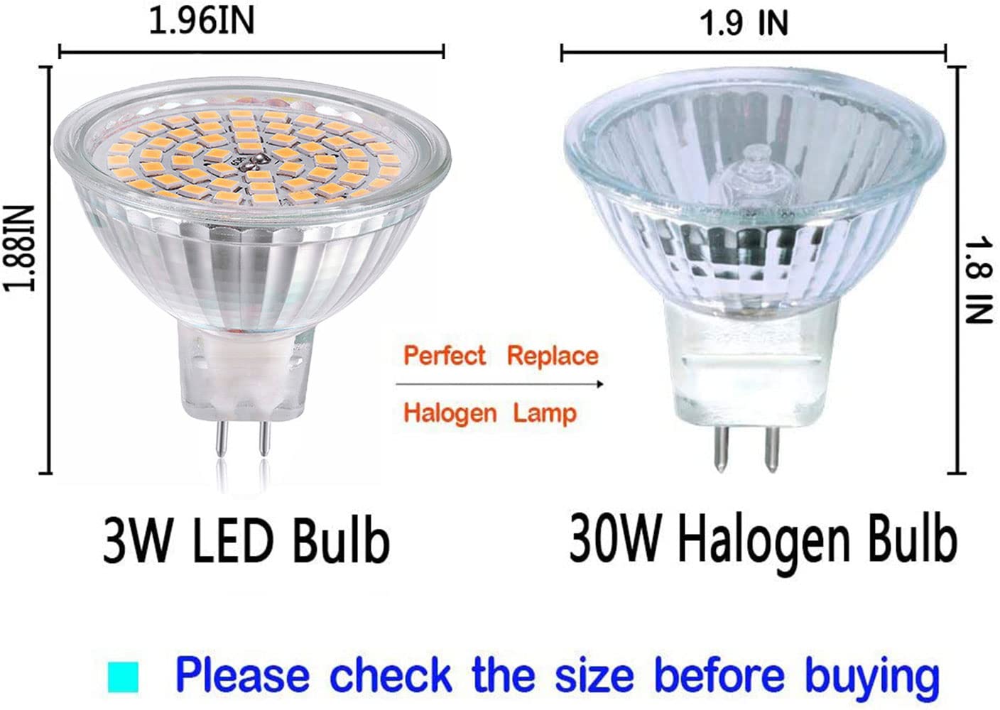 Mr16 Led Light Bulbs(4 Pack)-380Lm 60Leds 2835 Smd 3W Ac/Dc 12V 3000K Warm White,30W Halogen Bulb Equivalent,Gu5.3 Bi-Pin Base,N