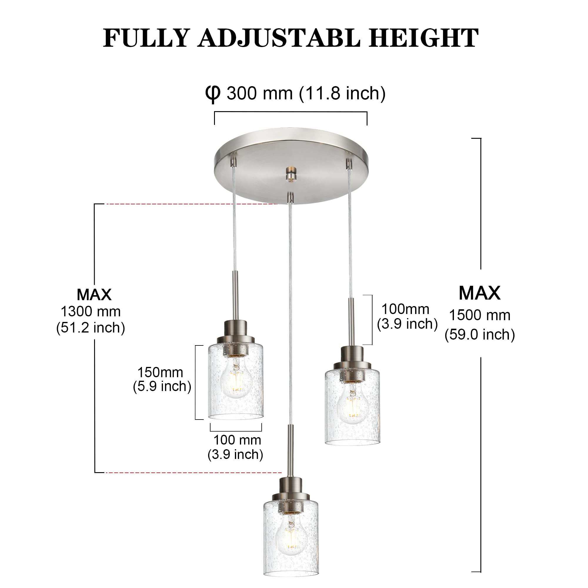 Pendrion 5 Light Farmhouse Pendant Lighting For Kitchen Island,Brushed Nickel Dining Room Cluster Pendant Light Fixtures Hanging