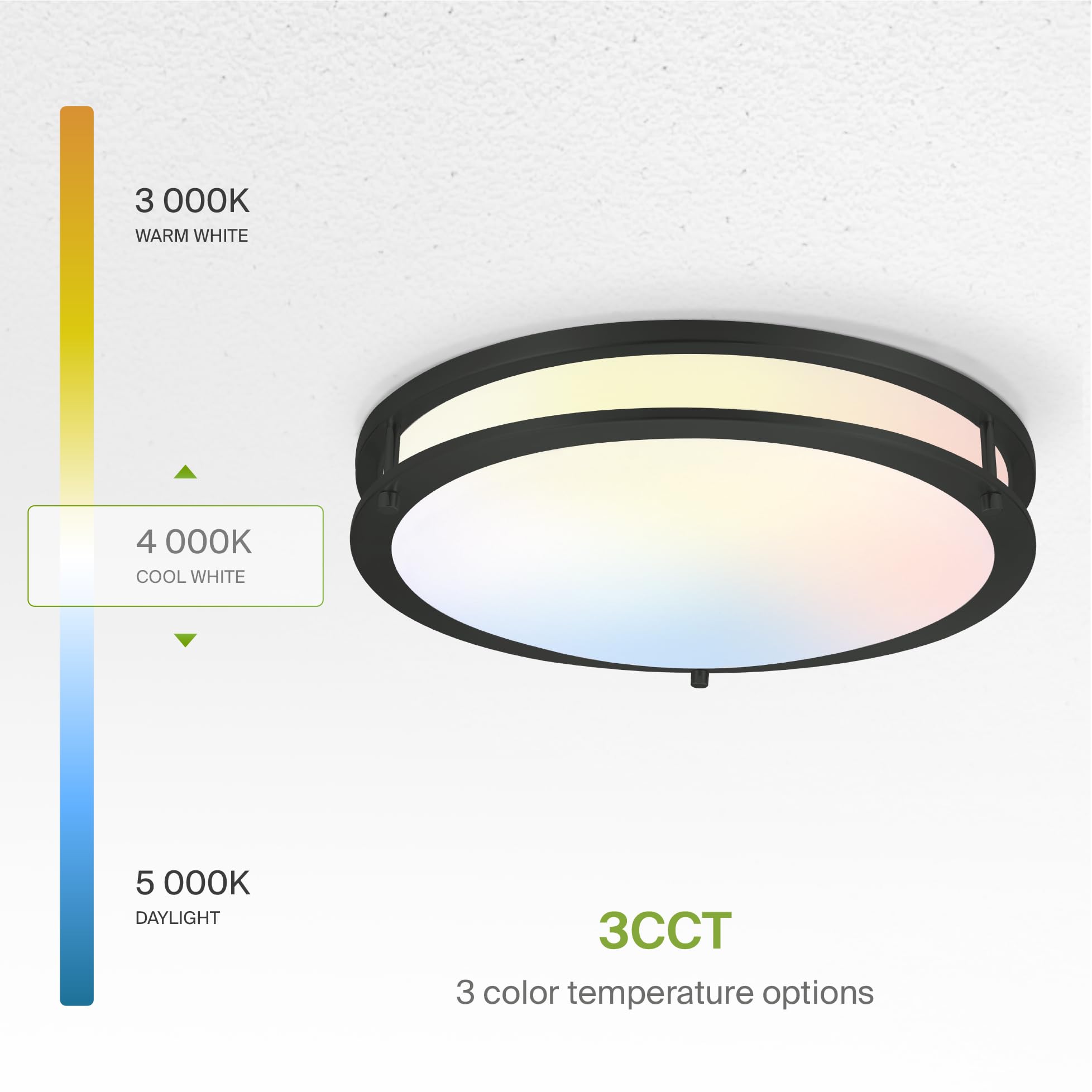 Asd Led 16 Inch Round Flush Mount Light Fixture | 24W 1900Lm 3000K-5000K 120V | 3Cct  Dimmable  Energy Star  Etl Listed | Close To Ceiling Double Ring Lamp  Low Profile Lighting | Black