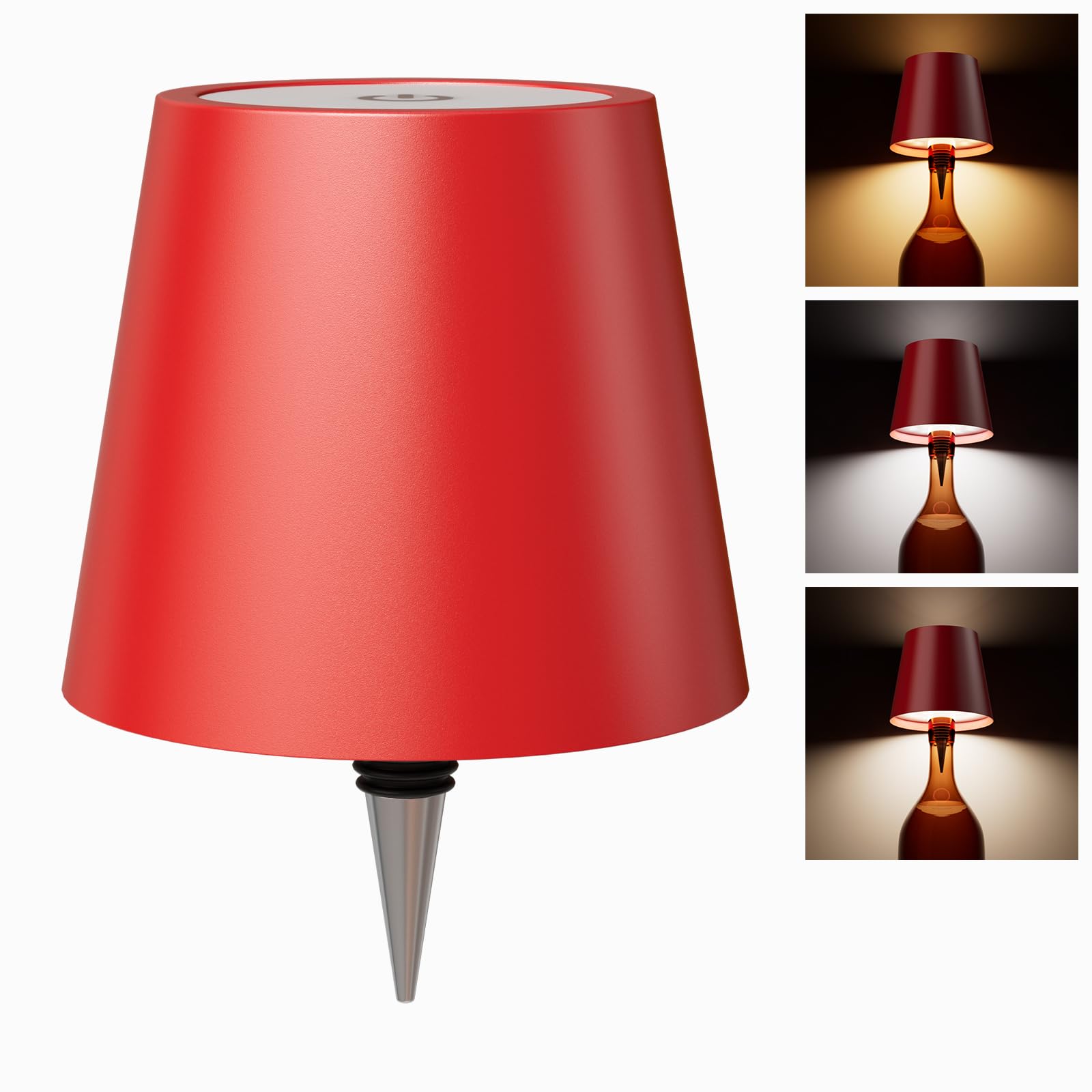 WOKWOYIO Wireless Bottle Lamp - Rechargeable LED Wine Bottle Lights with 3 Color Temperatures, Stepless Dimming for Bedroom, Res