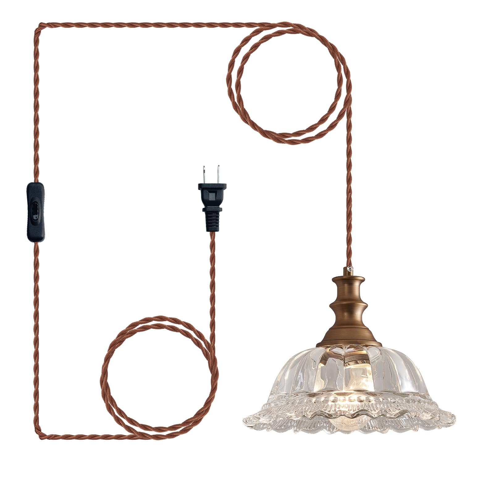 HDDFL Plug in Pendant Light Fixtures Vintage Pendant Lighting with Plug in Cord Hanging Light Kitchen Glass Hanging Lamp with Sw