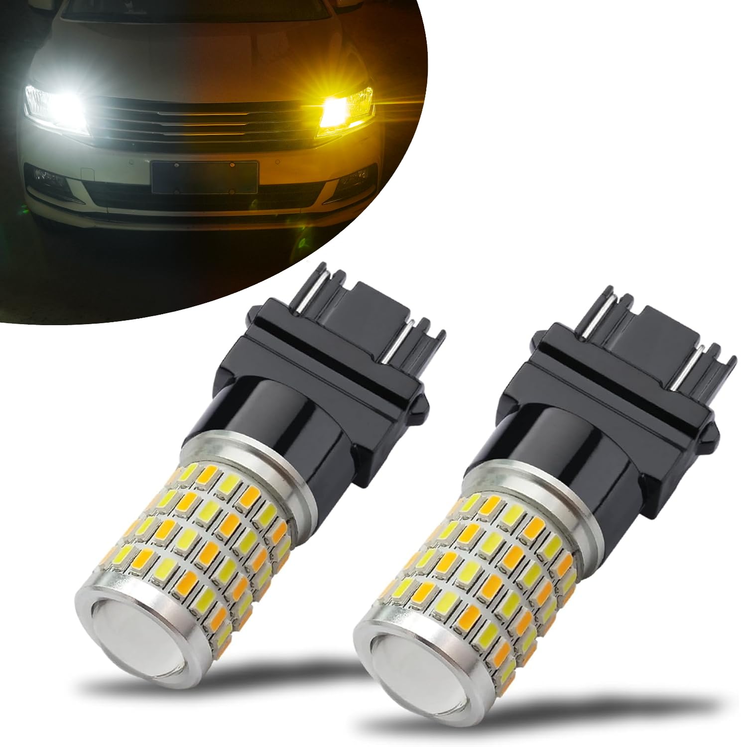 iBrightstar Super Bright 3157 4157 3155 3457 Switchback LED Bulbs with Projector Replacement for Daytime Running Lights/DRL and