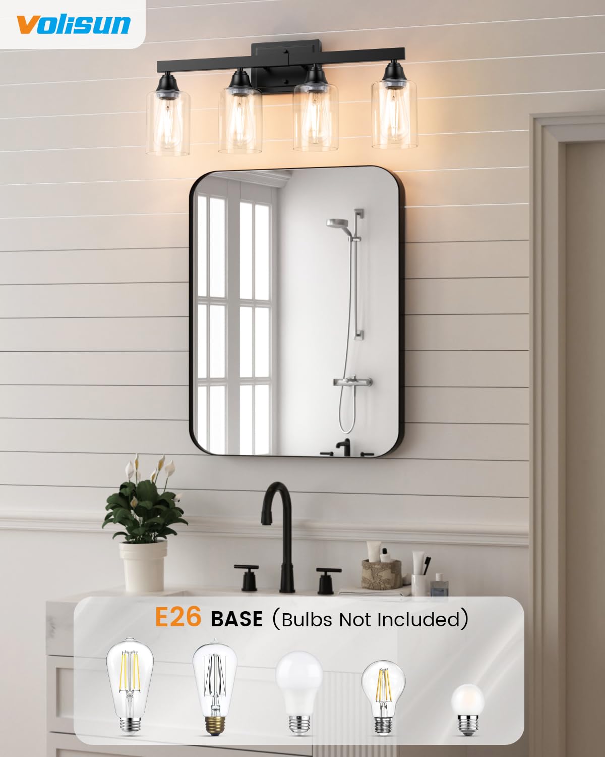 Volisun 4-Light Bathroom Light Fixtures, Matte Black Bathroom Vanity Light Over Mirror, Modern Vanity Light For Bathroom, Bathro