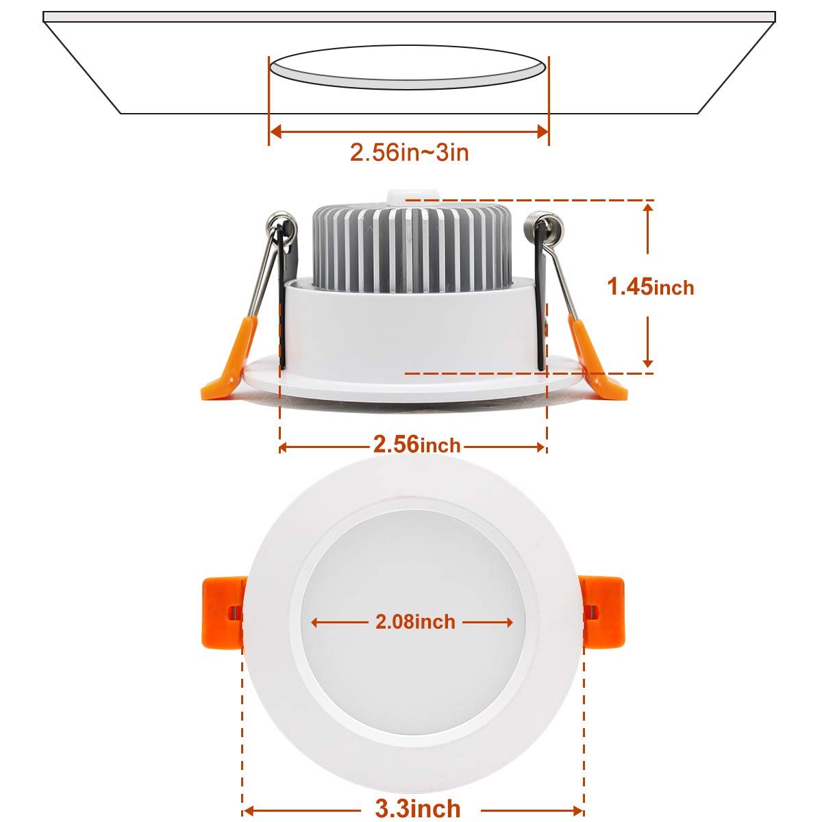 YGS-Tech 3 Inch Dimmable LED Recessed Lighting, 5W (40W Halogen Equivalent), CRI80, 4000K Natural White, Aluminum, 10 Pack