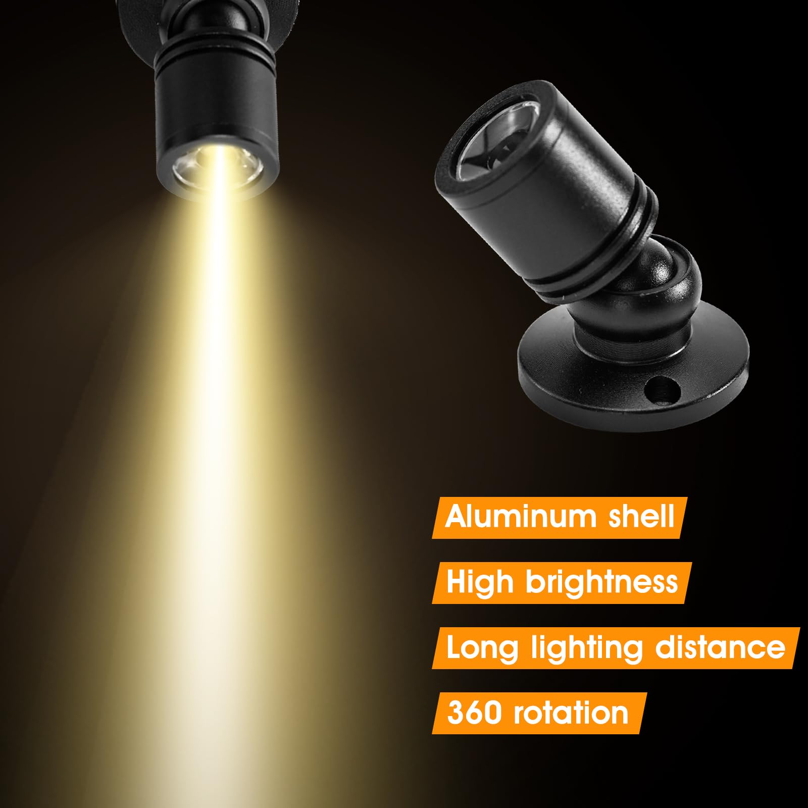 DEDC 6pcs LED Mini Spot Lights, Warm White, Remote Control, Aluminum, Black Base, Ideal for Showcase Displays and Jewelry Models