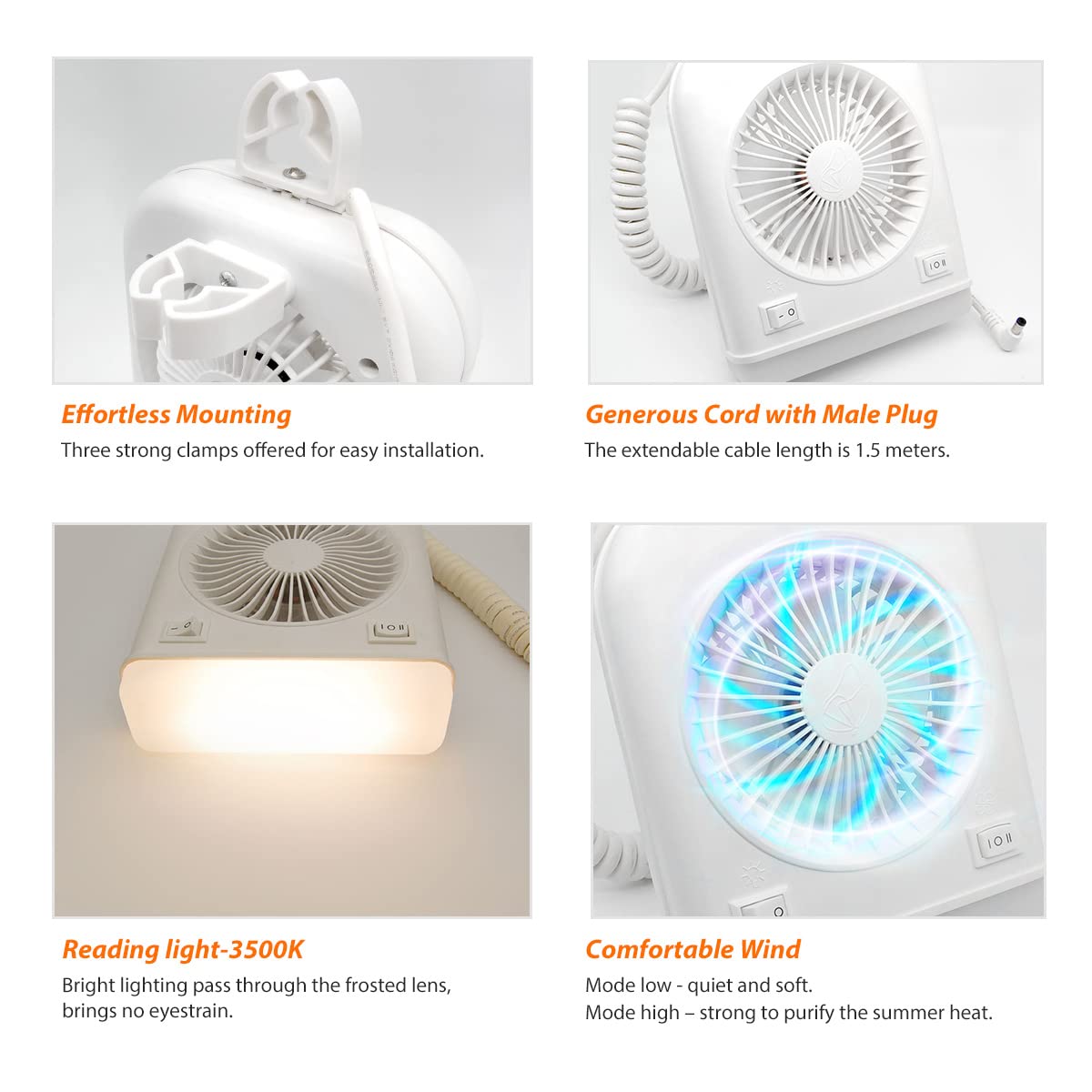 Dream Lighting 12V RV Camper Fan and LED Light, Soft White, 2-Speed, Model 6000-FFWX1, Gray