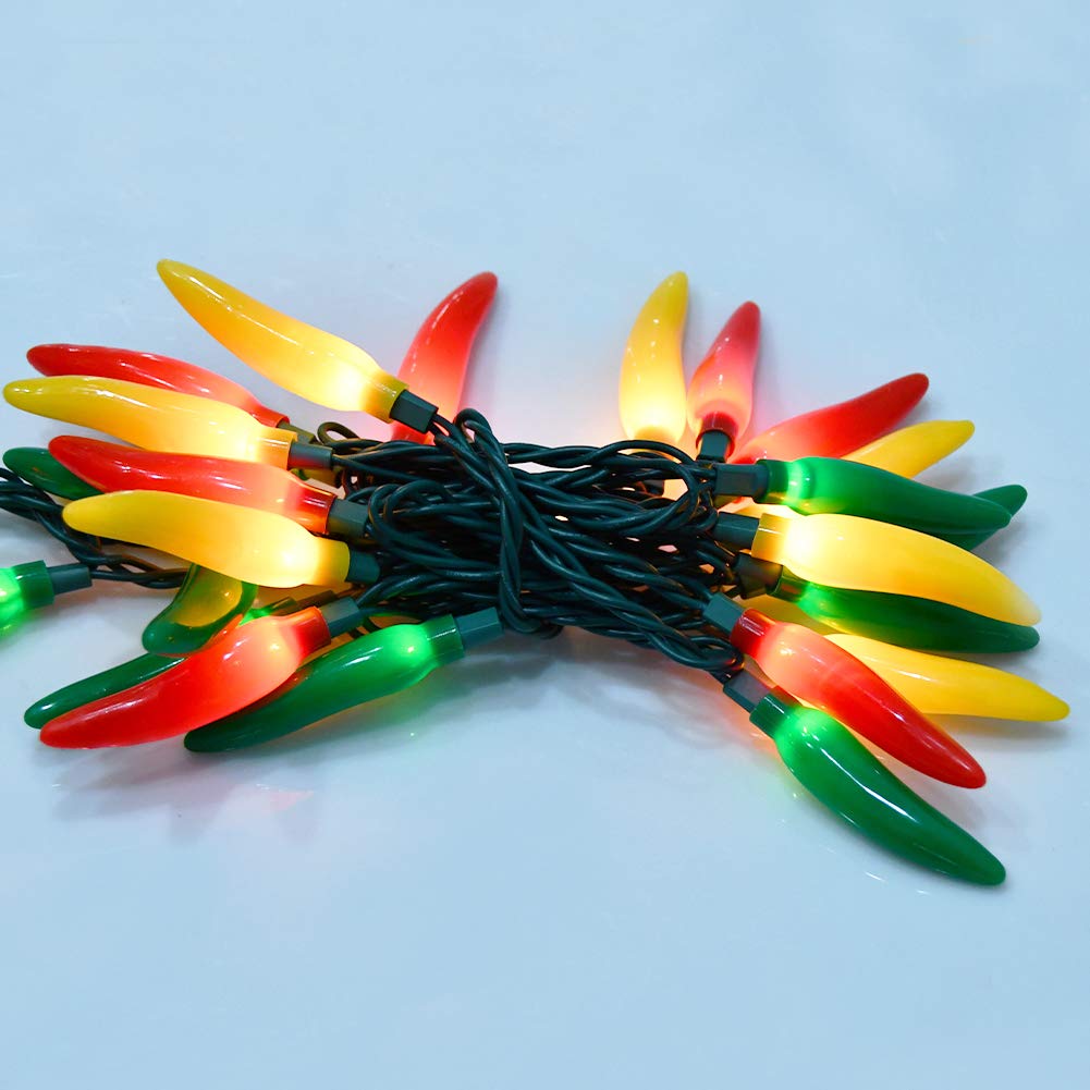 SUNSGNE Chili Pepper String Lights, 35 Incandescent Bulbs, 13.6FT, Multicolor Warm White, Outdoor Patio Garden Decor