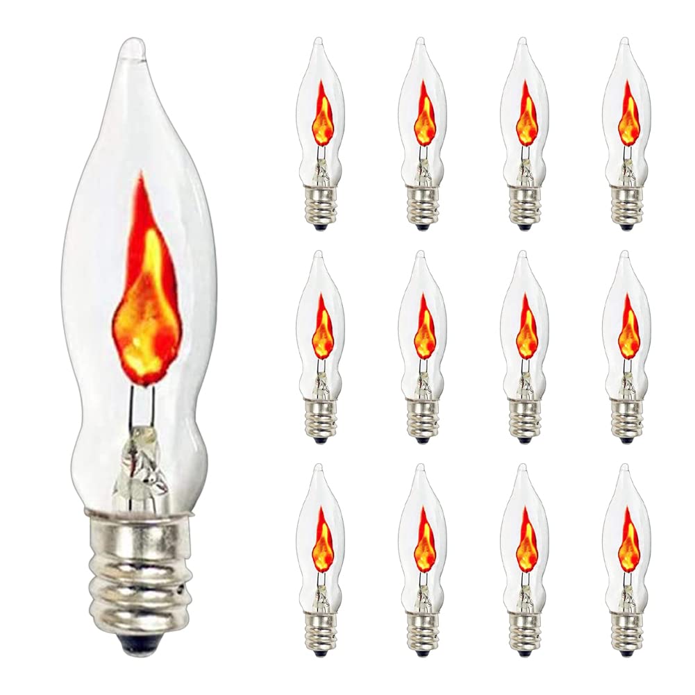 Doratale Flicker Flame Light Bulbs, E12 Candelabra Base, Clear Glass, 1 Watt, 120 Volt, 12 Pack
