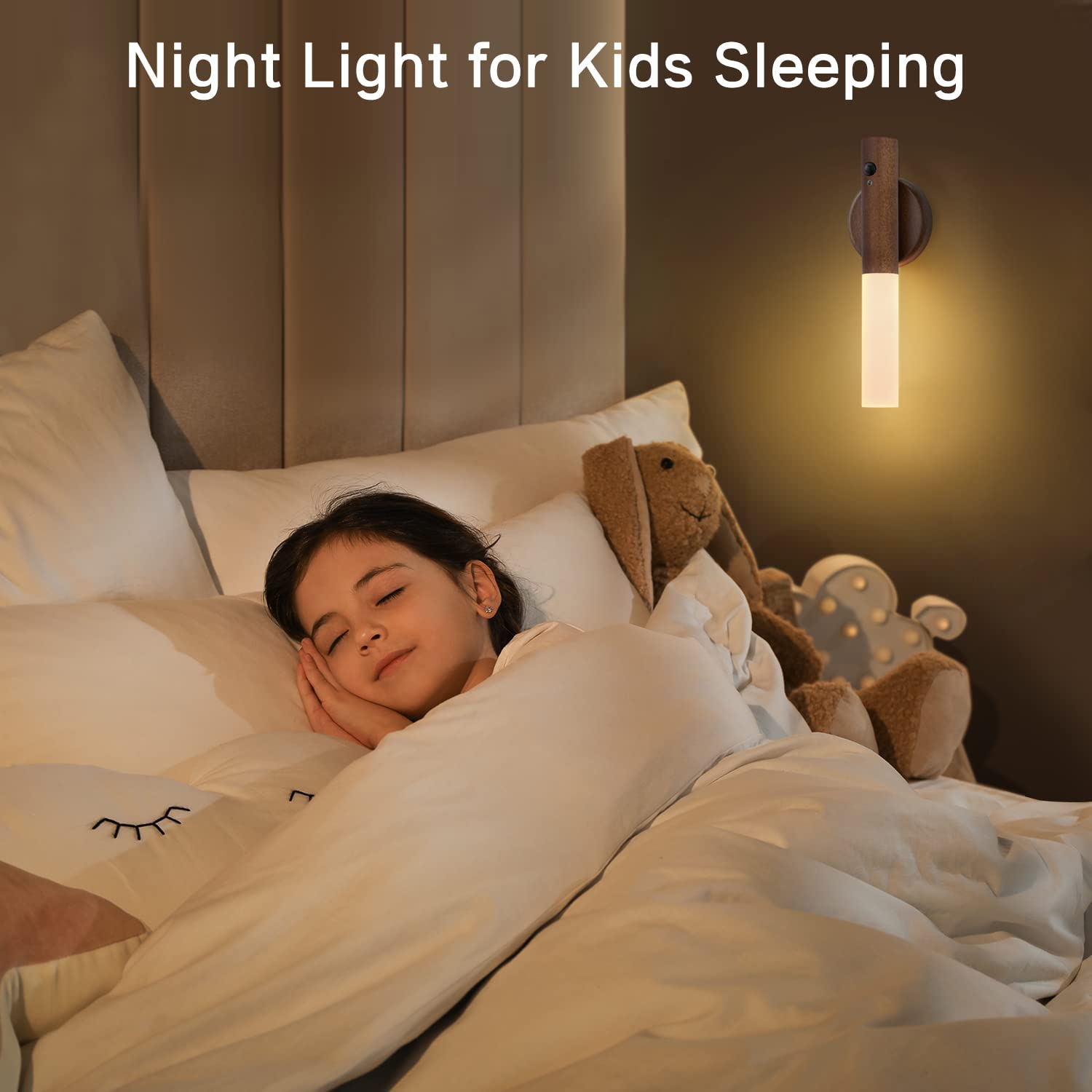 Montford Wall Sconce - Battery Operated Motion Sensor Night Light, Rechargeable, Black Walnut Wood, Model OLDNL001