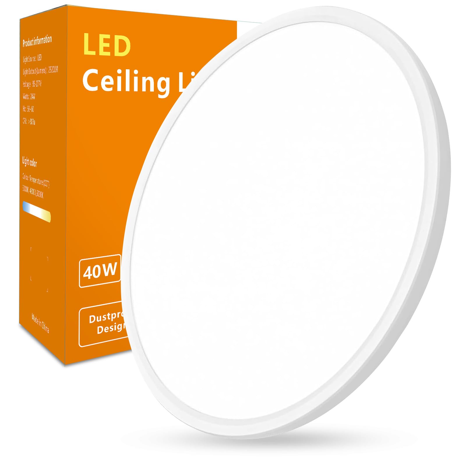 RLEDPZTX Led Flush Mount Ceiling Light,20 Inch 40w 4350lm,3000k/4000k/6000k 3CCT Selectable, Round Modern Flat Panel Super Slim 