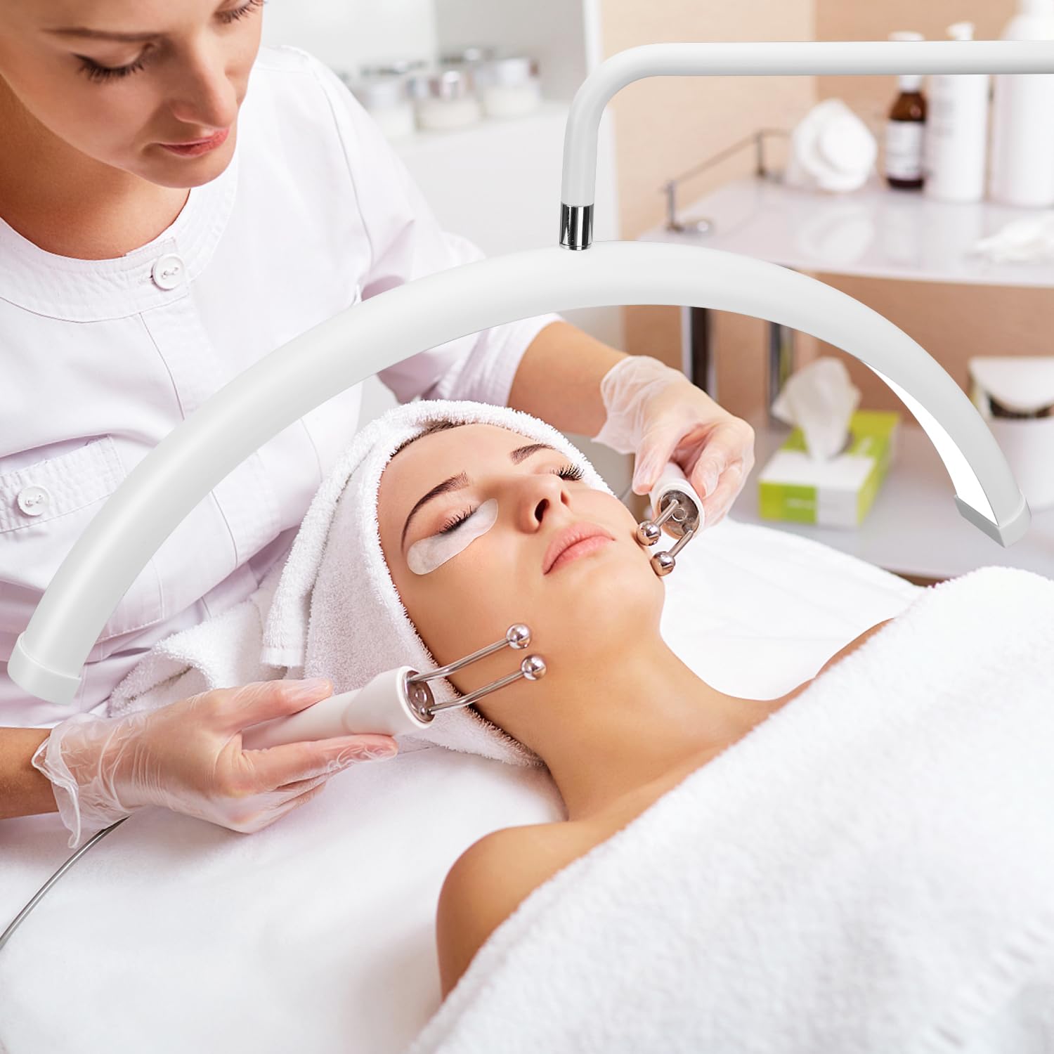 Ebrlaxin Half Moon Light - 22 Inch Led Lash Lamp For Eyelash Extensions For Tattoo Artists  Nail Tech  Esthetician - Cool  Warm Lamp With Adjustable Brightness & Height (White)